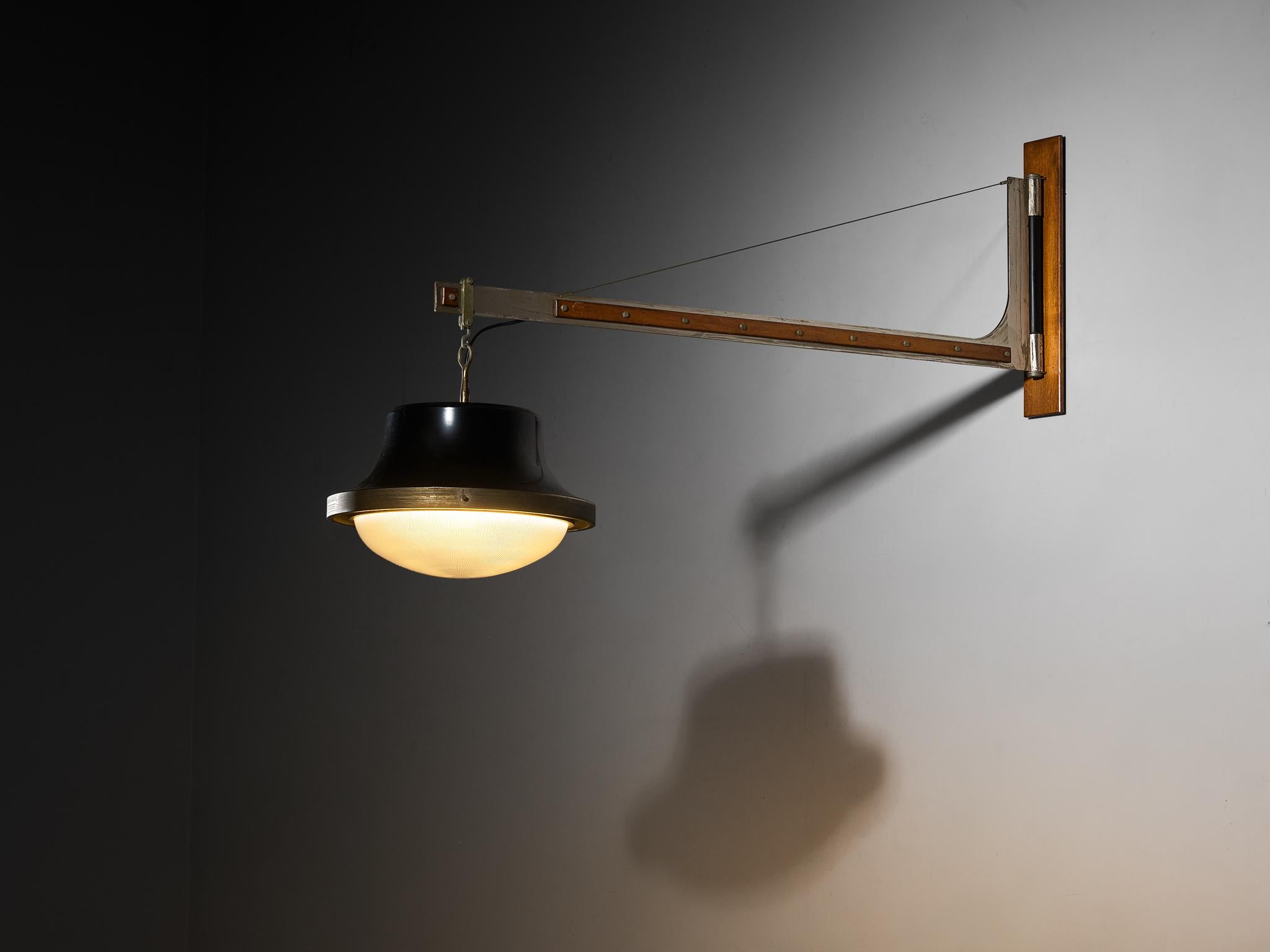 Mid-Century Modern Sergio Mazza for Artemide Bespoke Wall Light in Nickel Glass Walnut 1960s For Sale