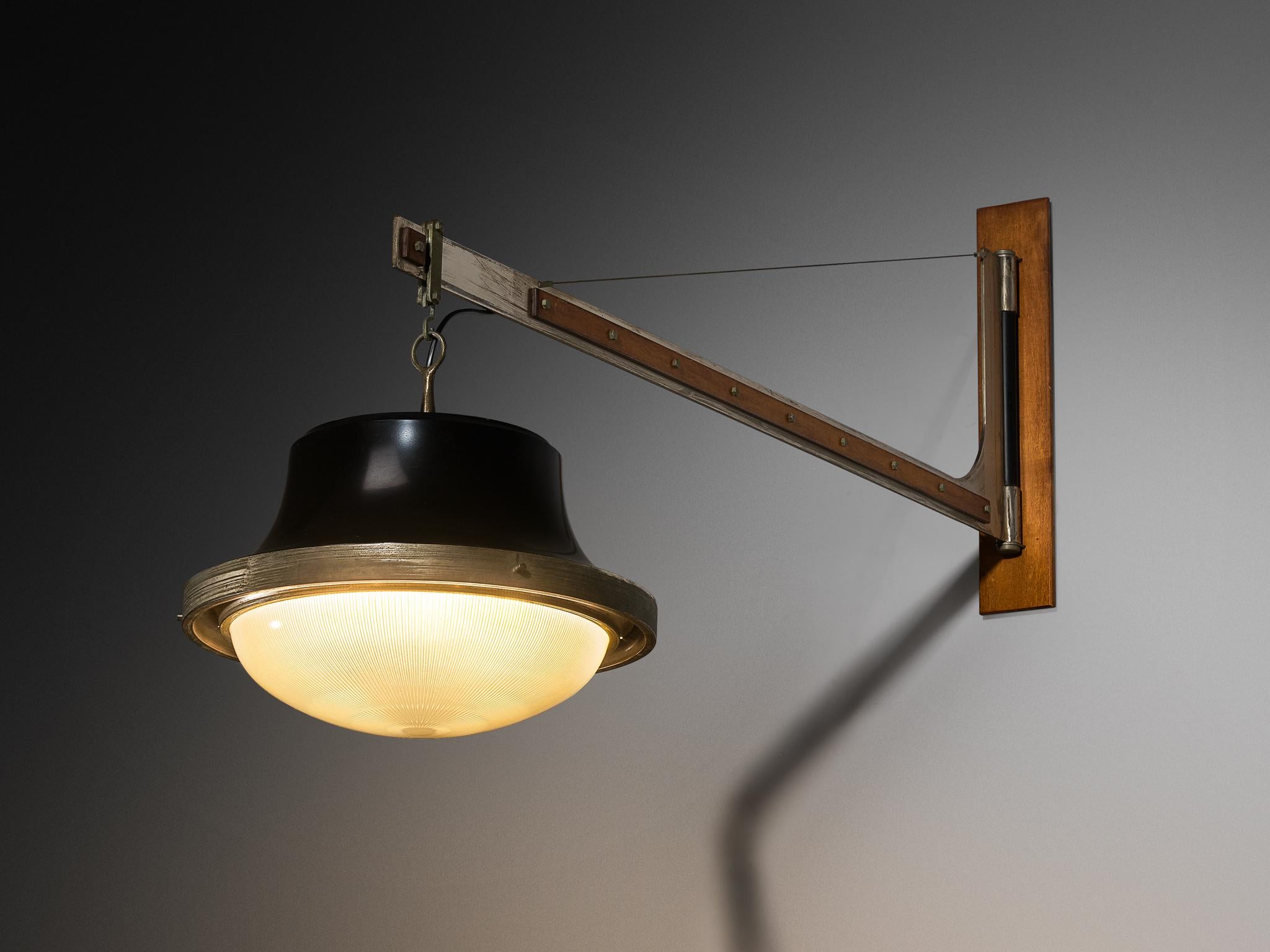 Italian Sergio Mazza for Artemide Bespoke Wall Light in Nickel Glass Walnut 1960s For Sale