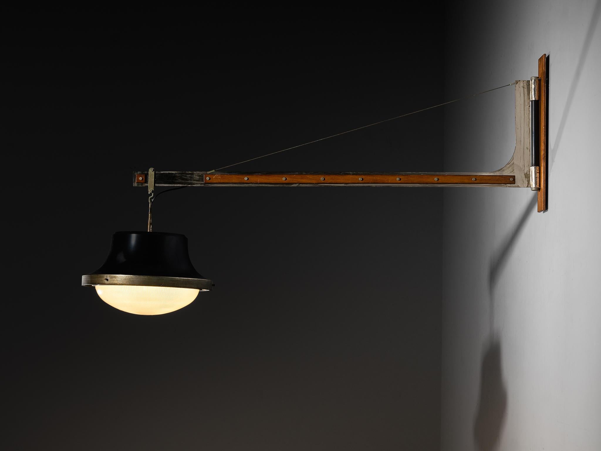 Aluminum Sergio Mazza for Artemide Bespoke Wall Light in Nickel Glass Walnut 1960s For Sale
