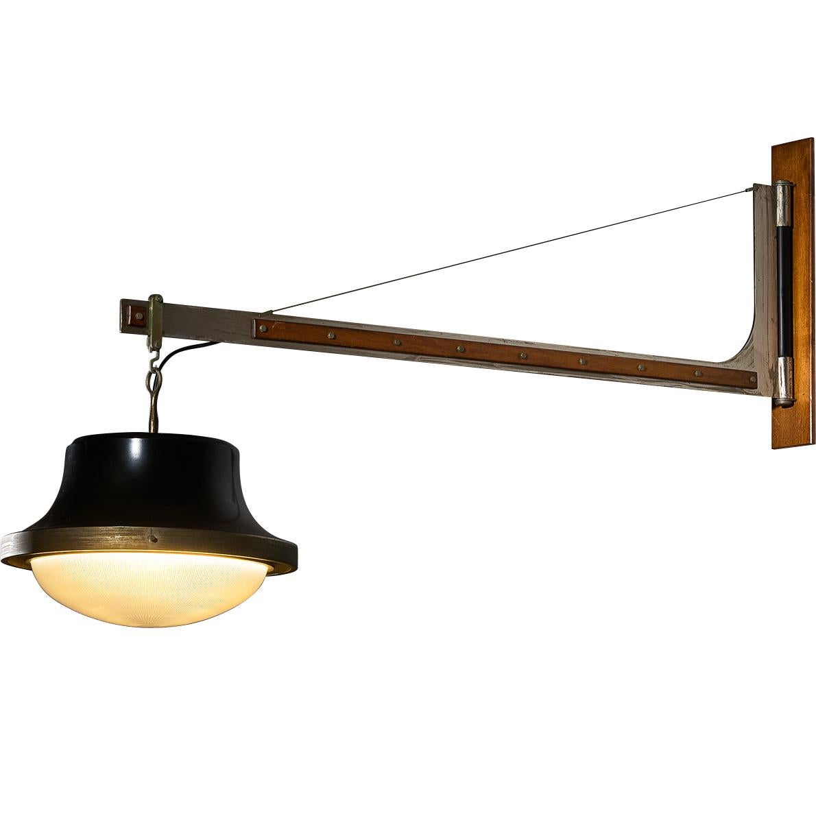 Sergio Mazza for Artemide Bespoke Wall Light in Nickel Glass Walnut 1960s For Sale