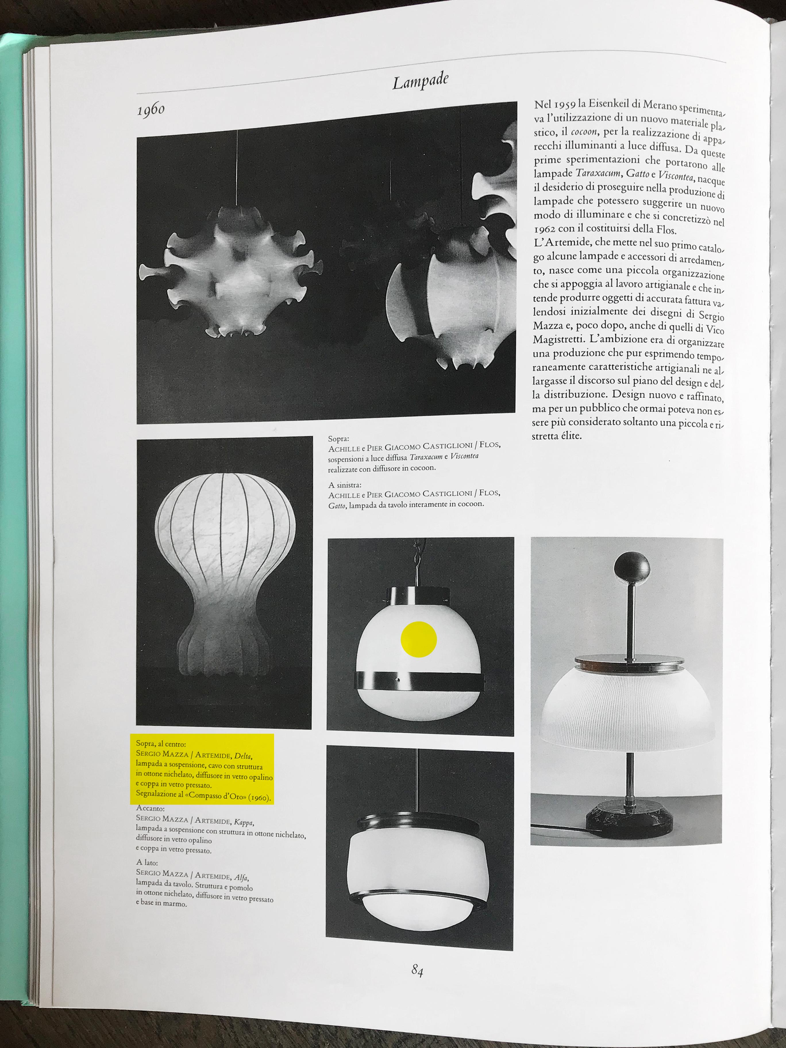 Sergio Mazza for Artemide Italian Brass Glass Pendant Lamp Model Delta, 1960s 6