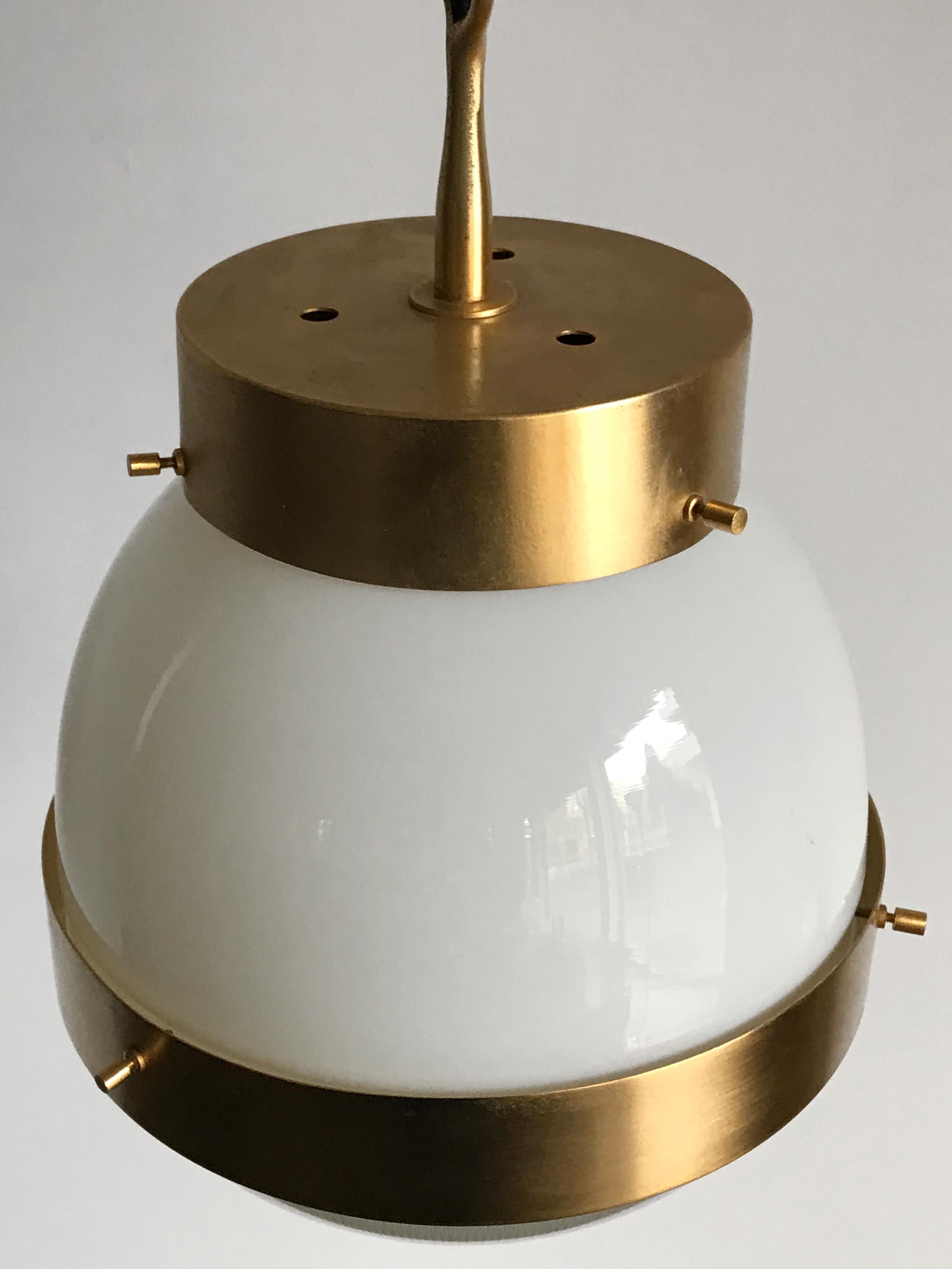 Sergio Mazza for Artemide Italian Brass Glass Pendant Lamp Model Delta, 1960s 1