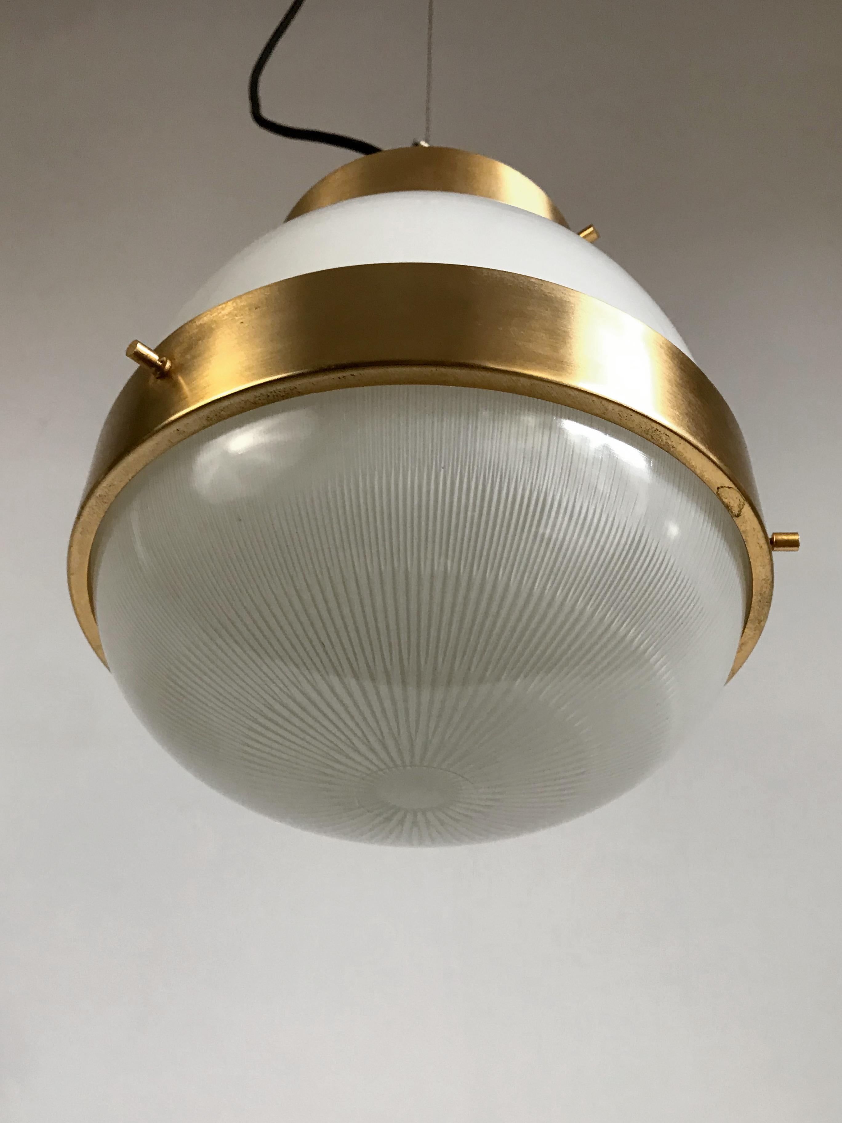 Sergio Mazza for Artemide Italian Brass Glass Pendant Lamp Model Delta, 1960s 3