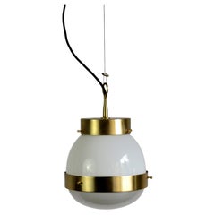 Sergio Mazza for Artemide Italian Brass Glass Pendant Lamp Model Delta, 1960s