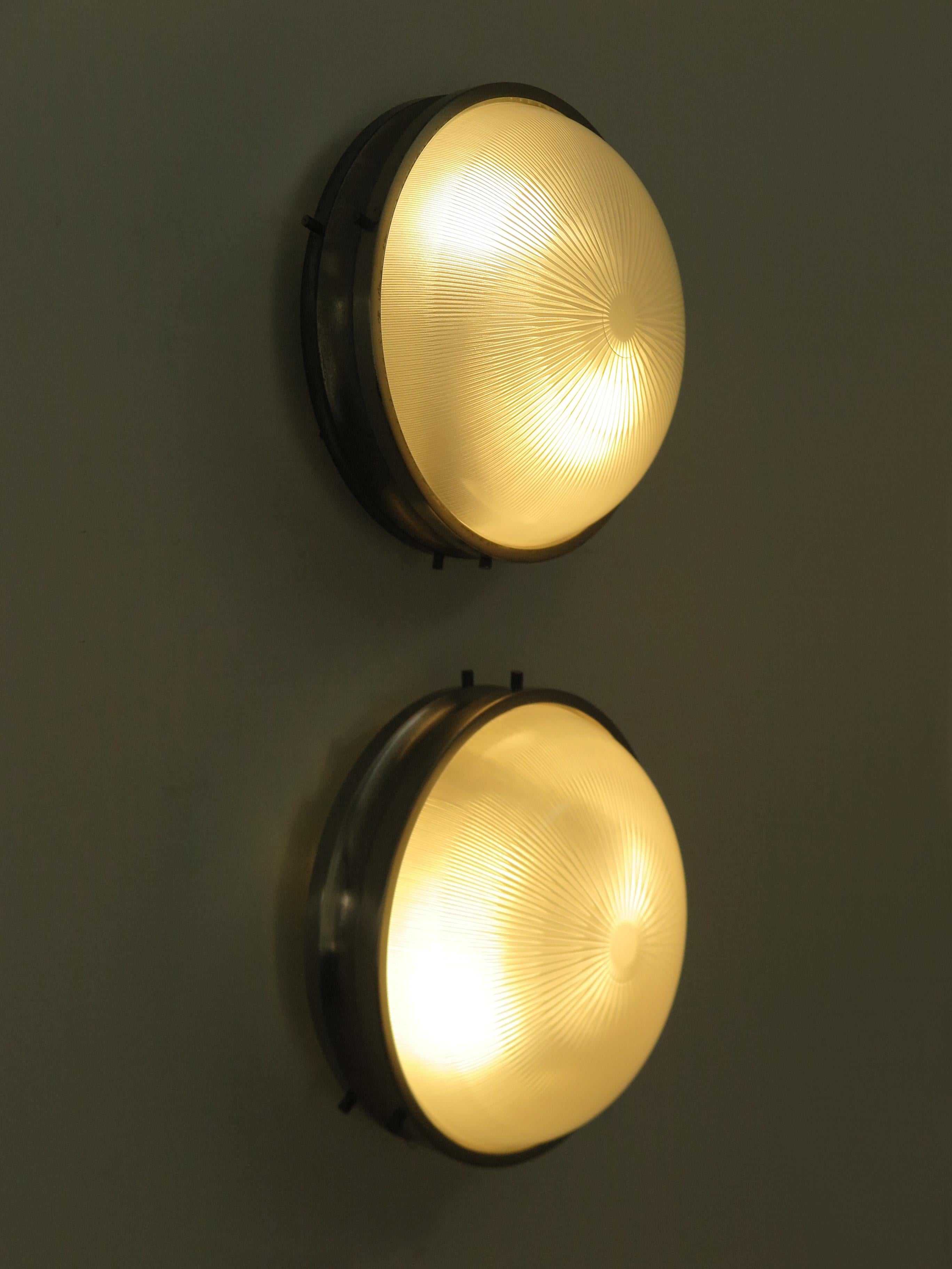 Mid-Century Modern Sergio Mazza for Artemide Midcentury Metal Glass Wall Lamps Sigma Model  1960s For Sale
