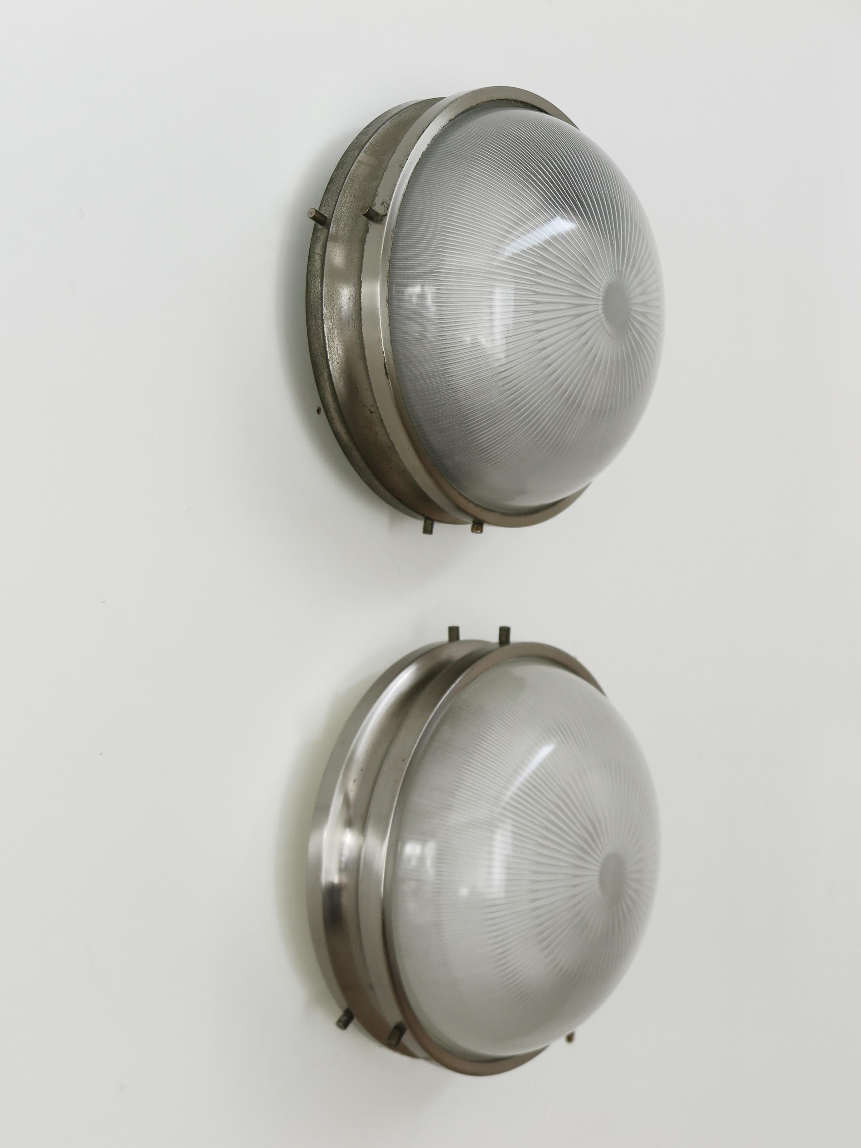Mid-20th Century Sergio Mazza for Artemide Midcentury Metal Glass Wall Lamps Sigma Model  1960s For Sale