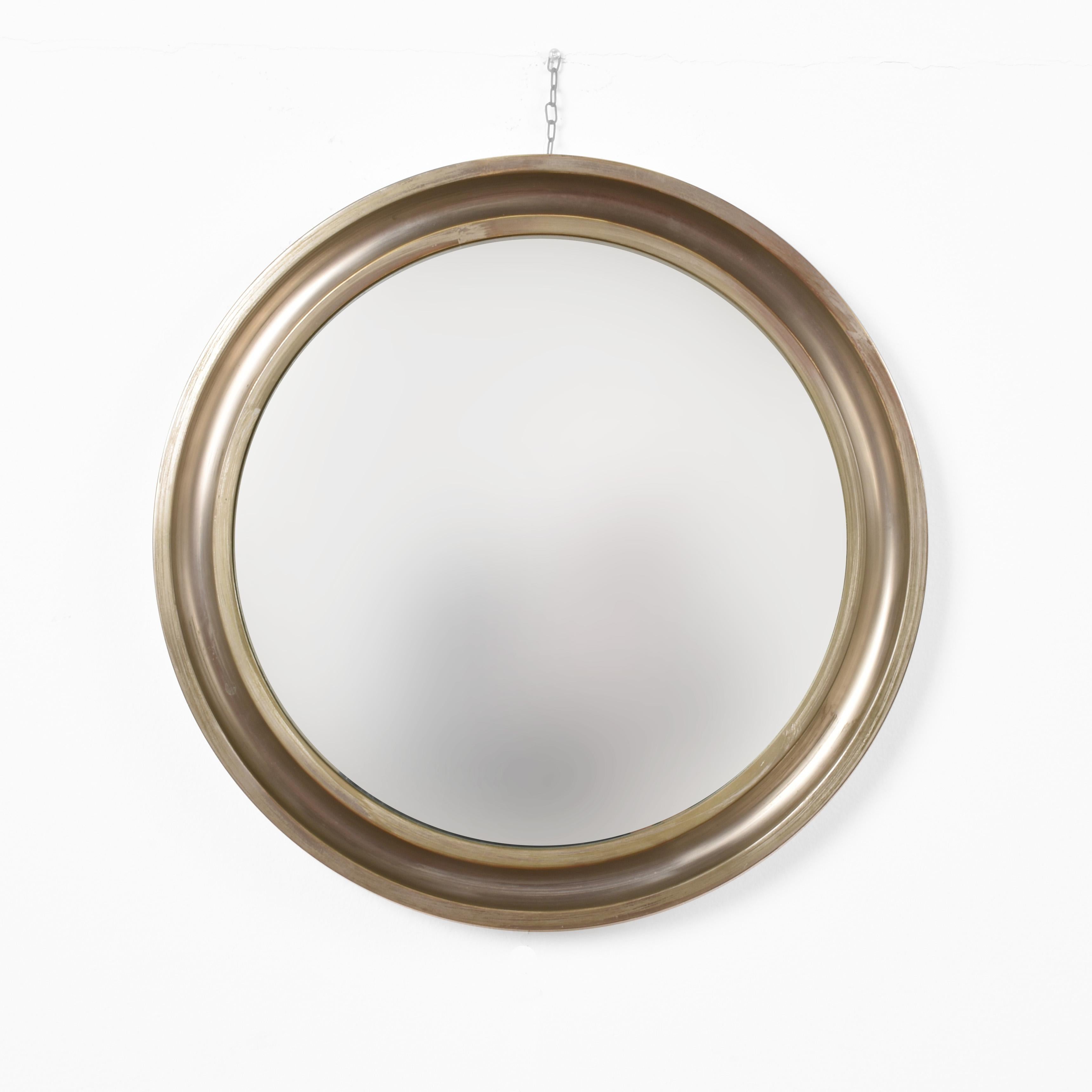 Sergio Mazza for Artemide Round Mirror, Metal Italy, 1960s, Signed 7 Nov 1961 In Good Condition In Roma, IT