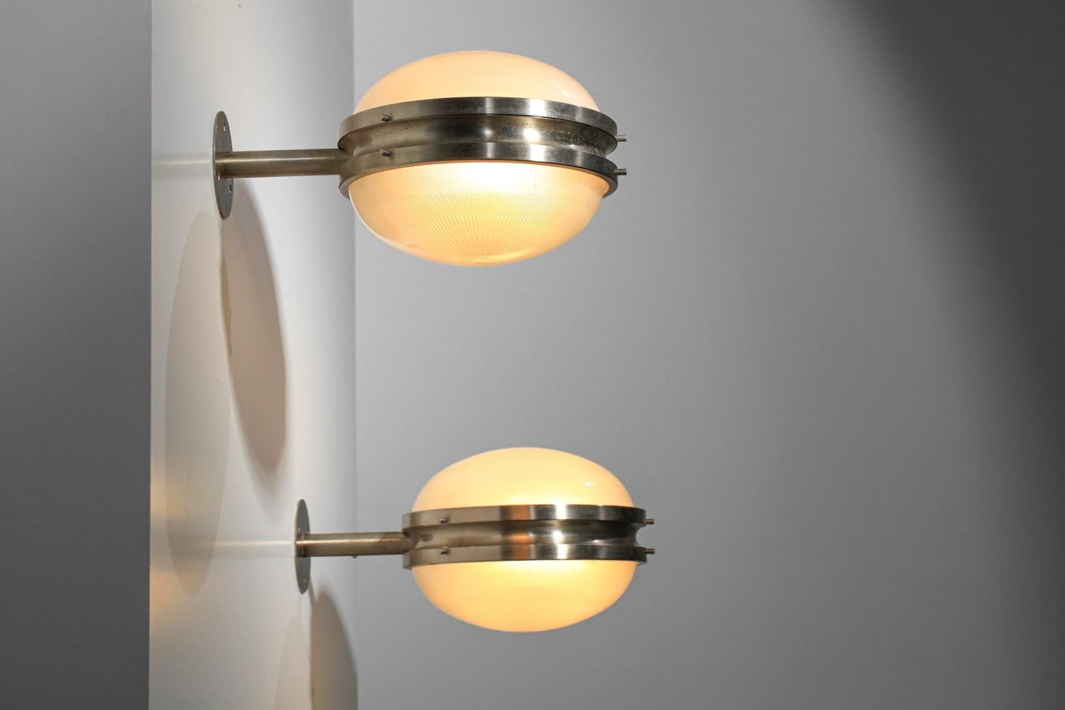 Large pair of 60's wall sconces by Italian designer Sergio Mazza for Artemide, 