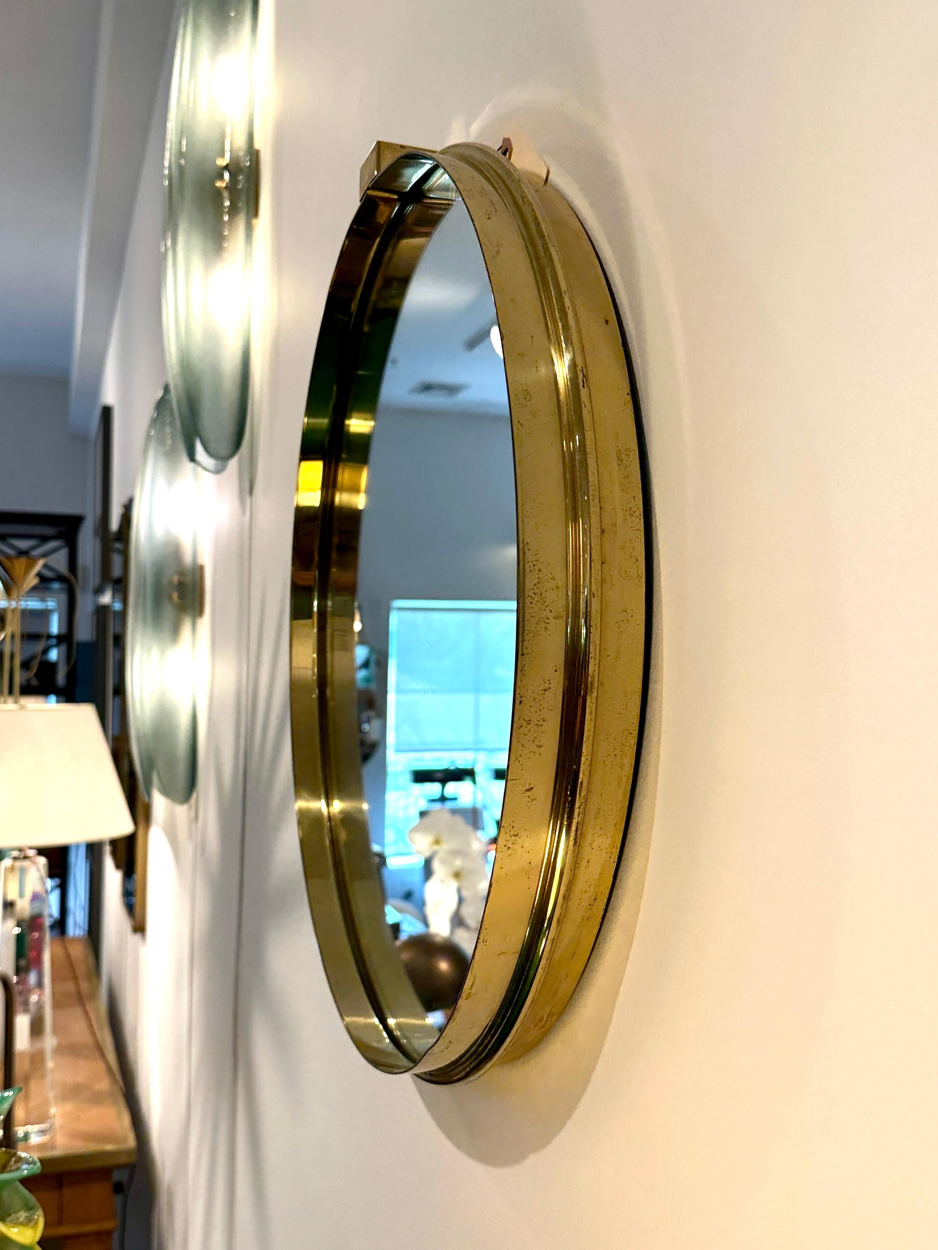 Sergio Mazza Italian 1960's Brass Strap Mirror In Good Condition For Sale In East Hampton, NY