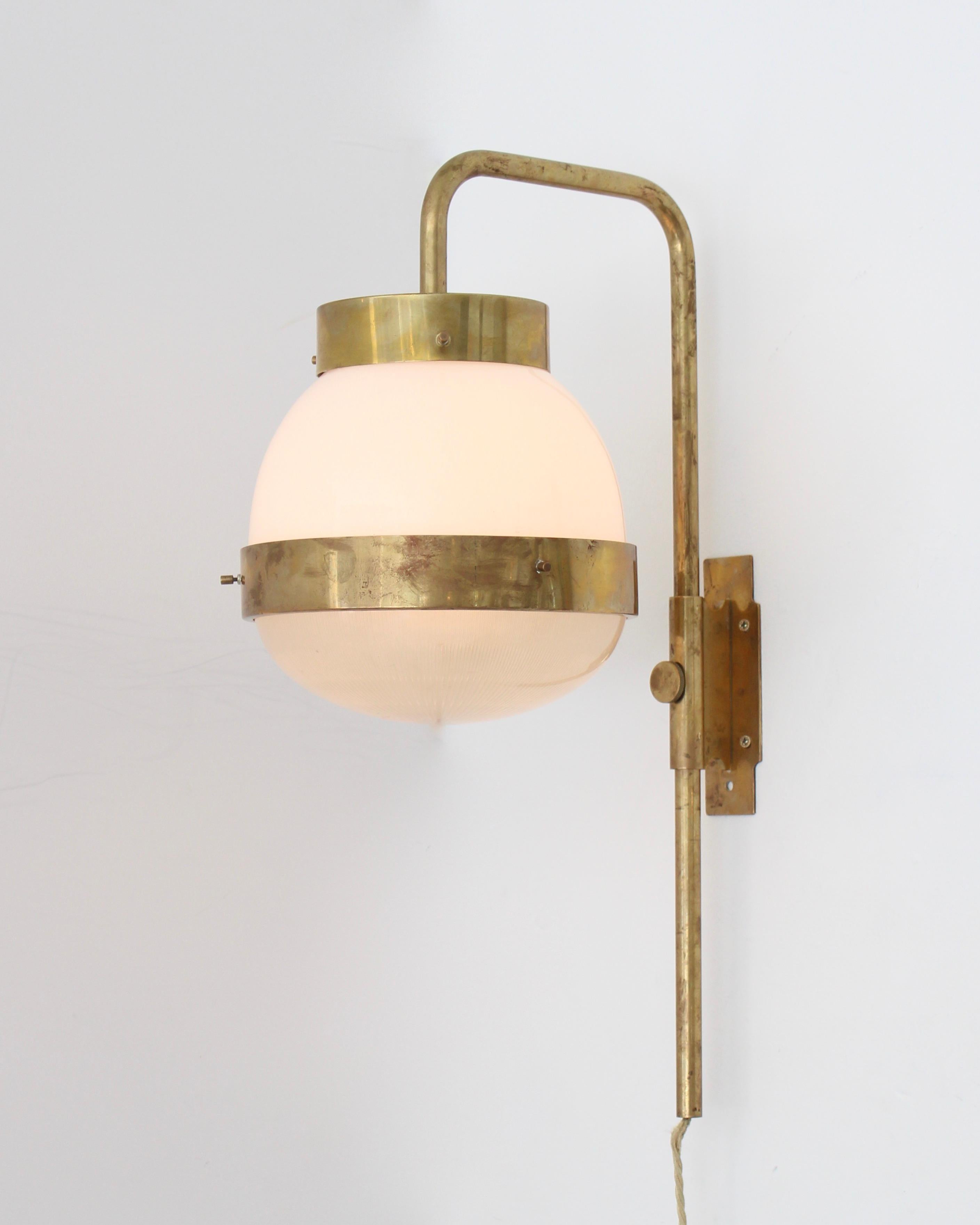 Mid-20th Century Sergio Mazza Italian Glass and Brass Vintage Delta Sconce by Artemide