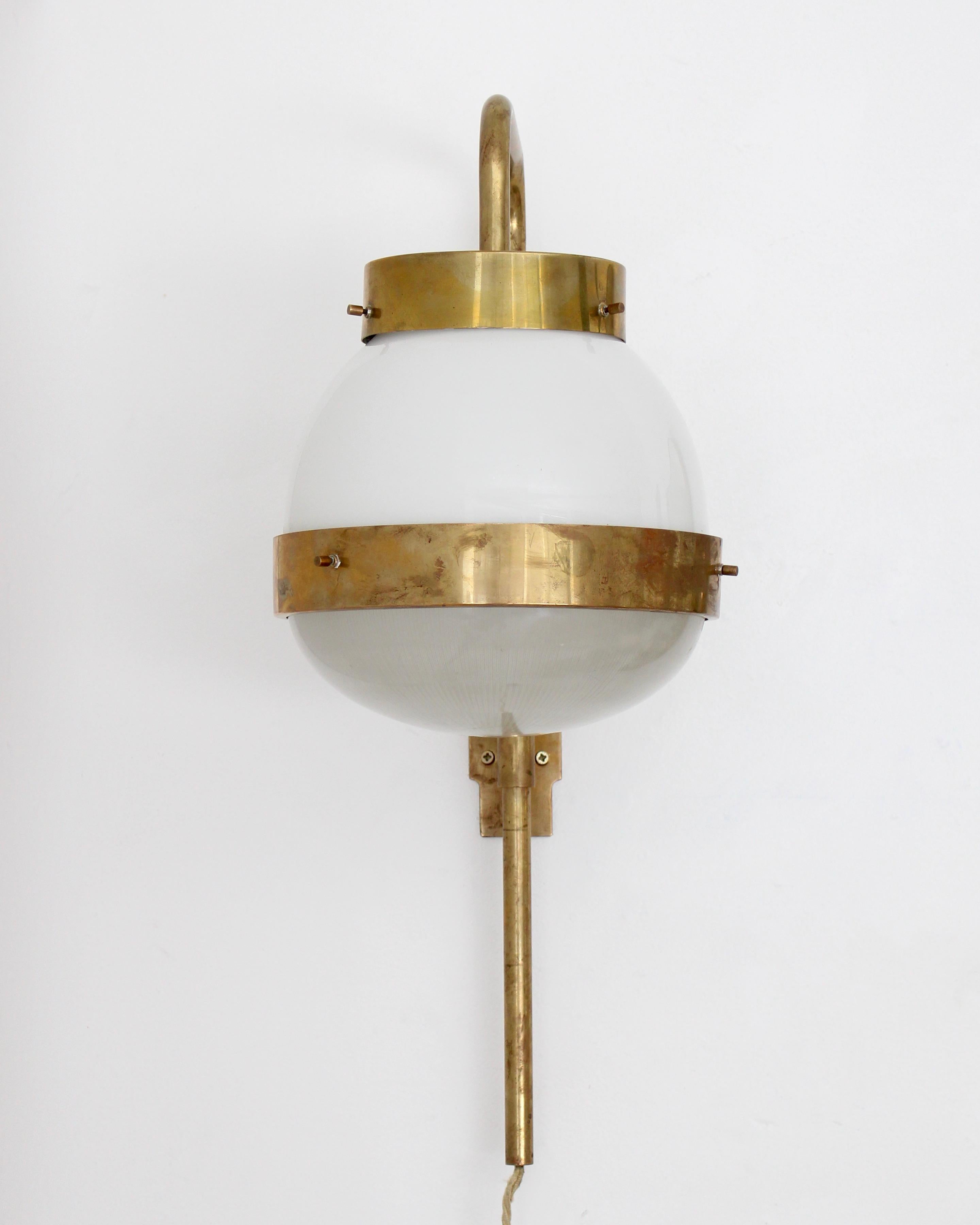 Nickel Sergio Mazza Italian Glass and Brass Vintage Delta Sconce by Artemide