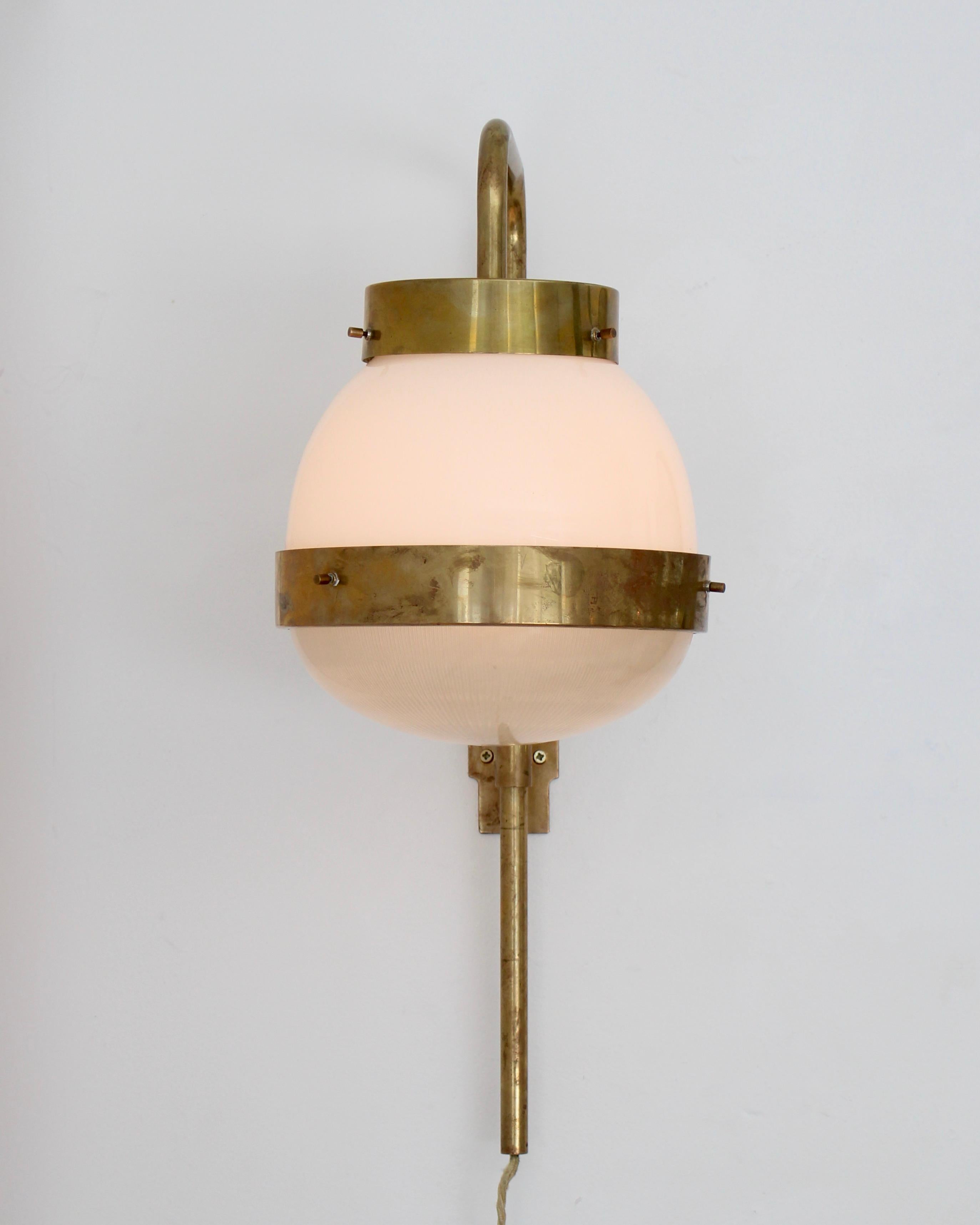 Sergio Mazza Italian Glass and Brass Vintage Delta Sconce by Artemide 1