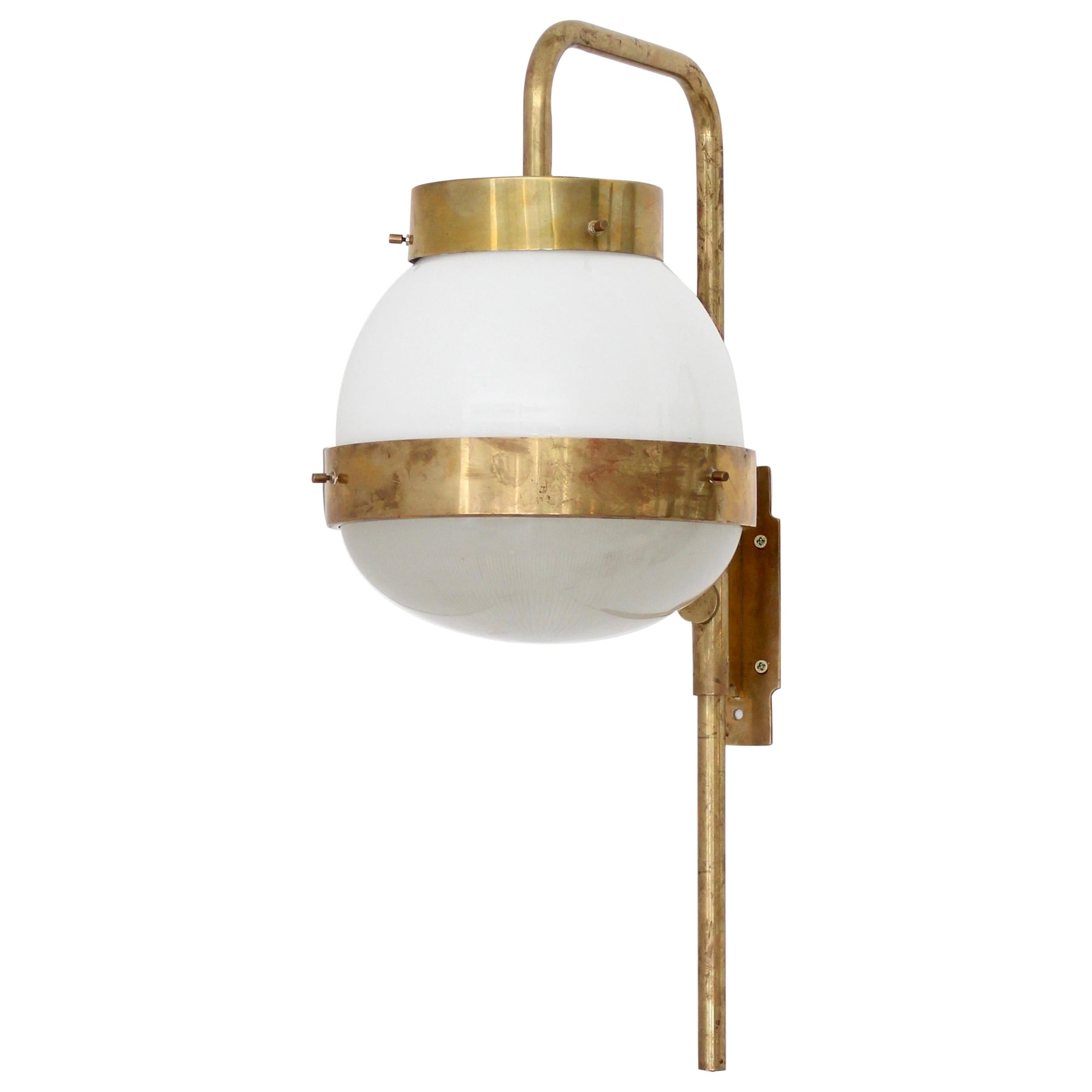Sergio Mazza Italian Glass and Brass Vintage Delta Sconce by Artemide