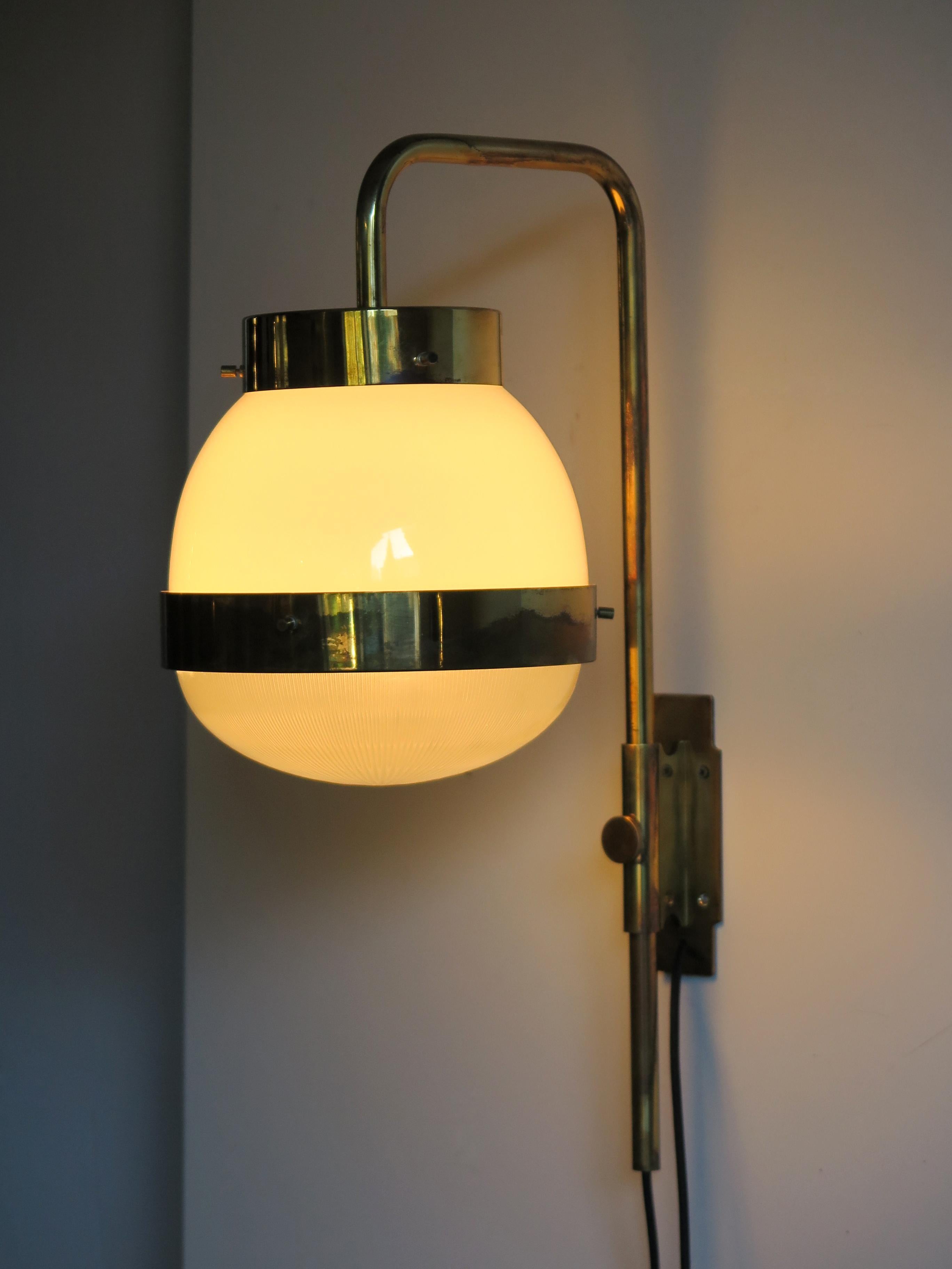 Mid-Century Modern Sergio Mazza Italian Glass Brass Wall Lamp or Sconce 