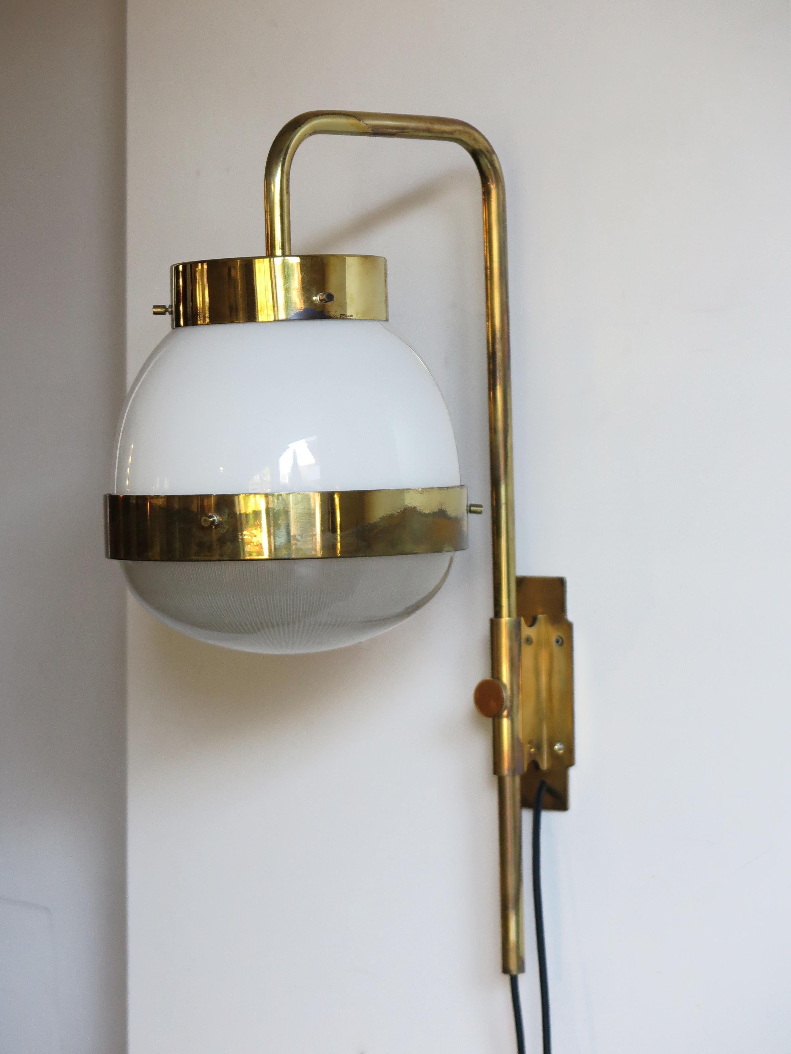 Sergio Mazza Italian Glass Brass Wall Lamp or Sconce 