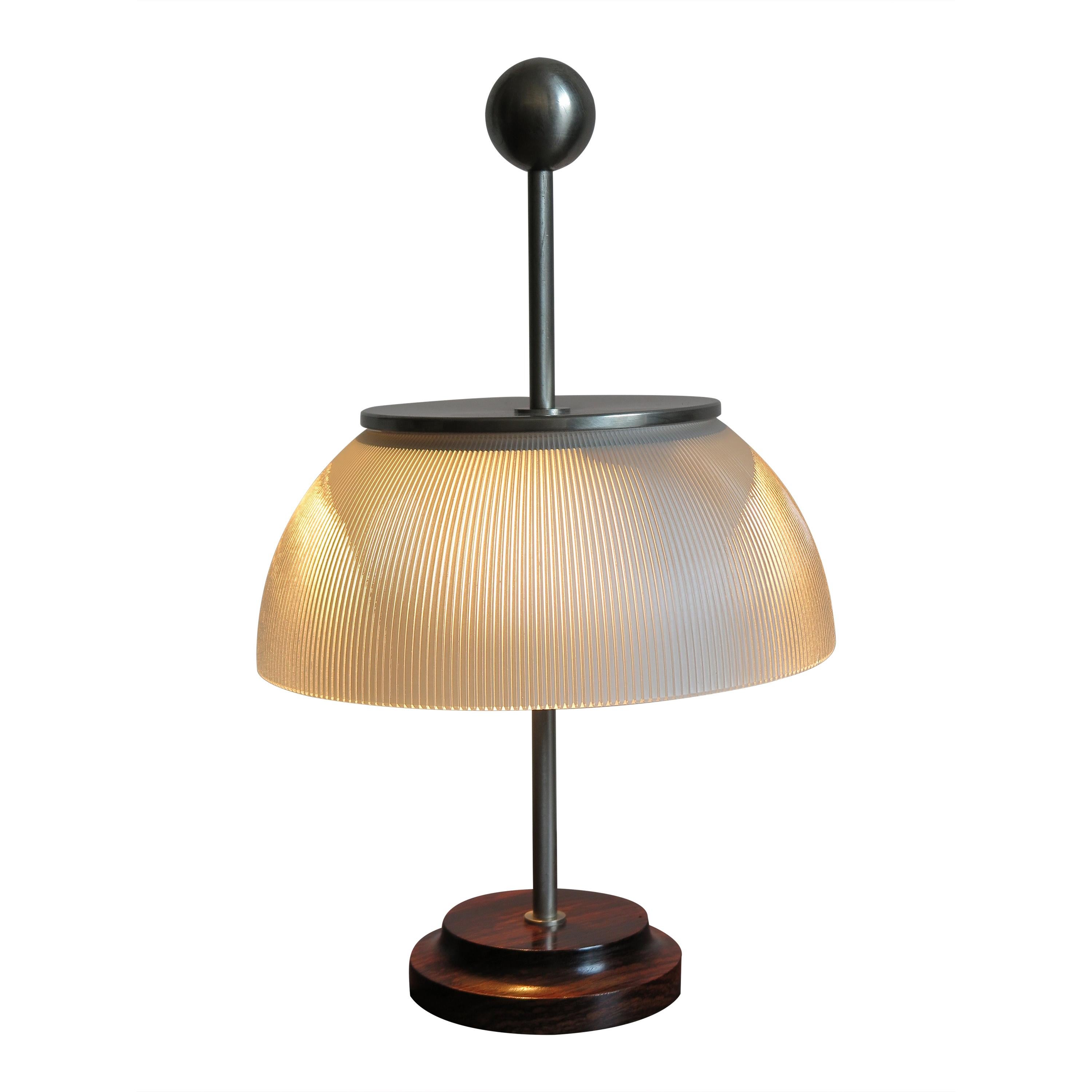 Sergio Mazza Italian Glass Wood Table Lamp for Artemide Model Alfa, 1960s