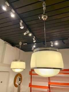 Pair of Glass and Metal Pendants, by Sergio Mazza for Artemide, 1965