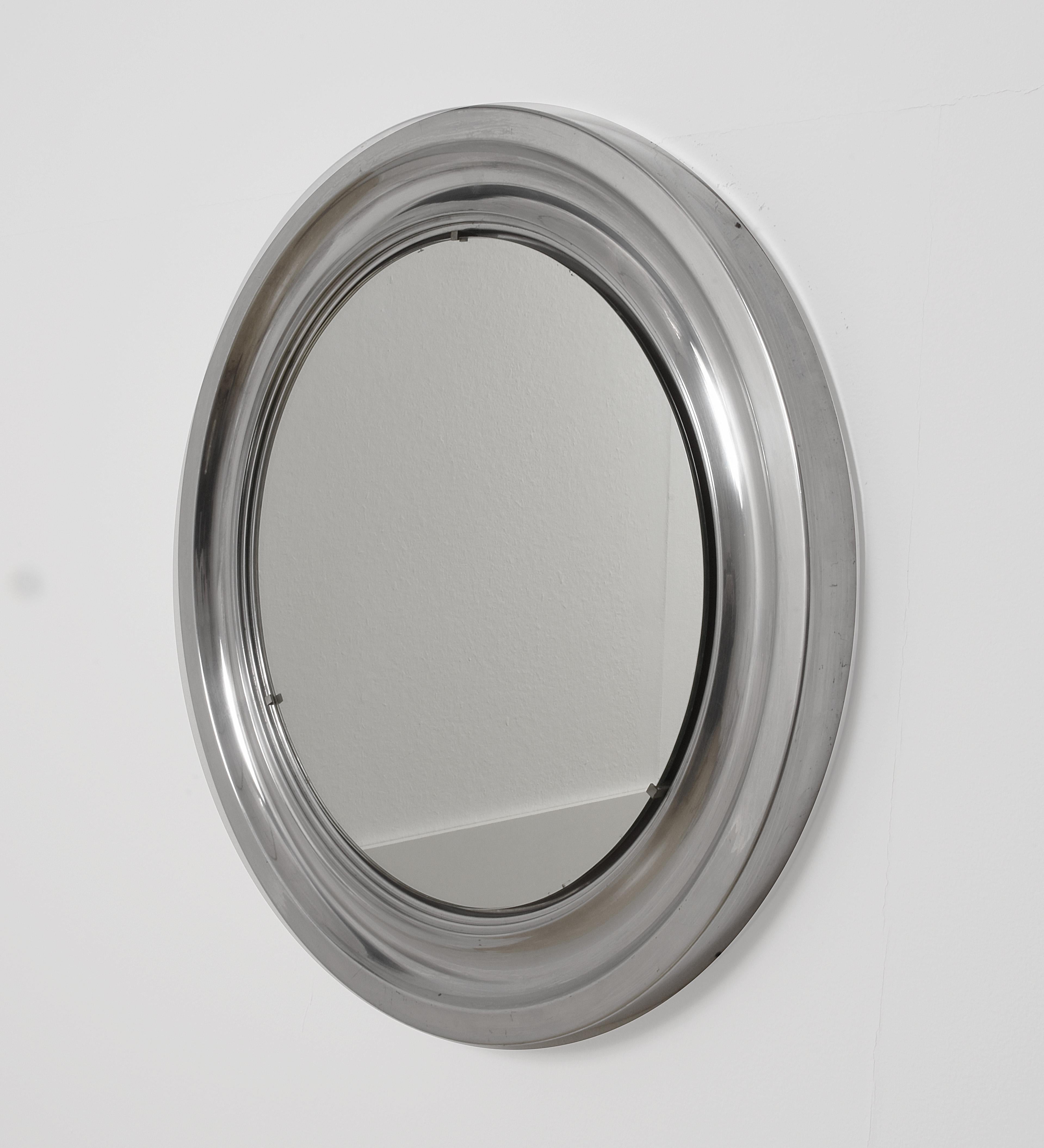 Mid-Century Modern Sergio Mazza Midcentury Aluminum Italian Round Mirror in Artemide Style, 1960s For Sale