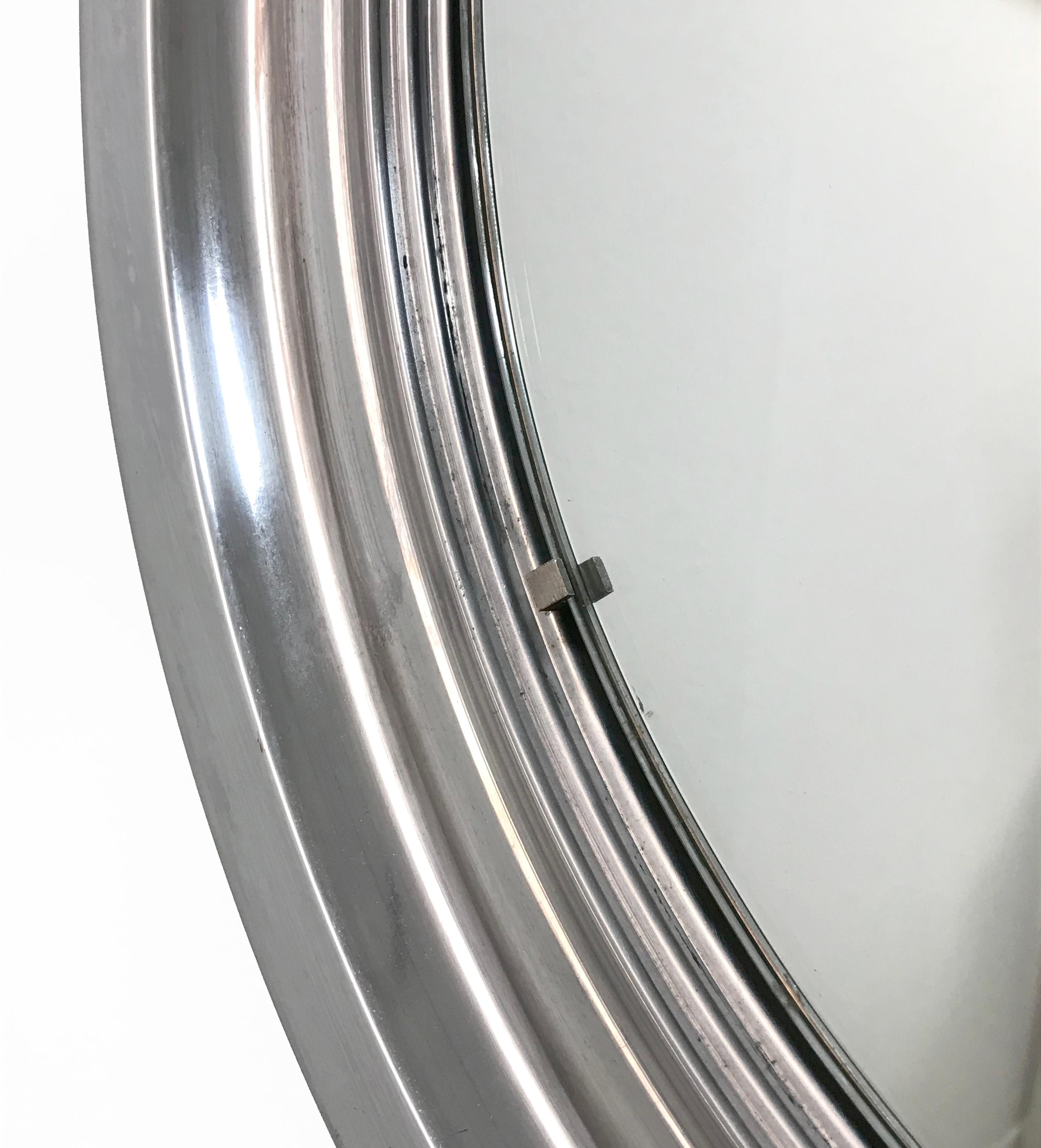 Sergio Mazza Midcentury Aluminum Italian Round Mirror in Artemide Style, 1960s For Sale 1