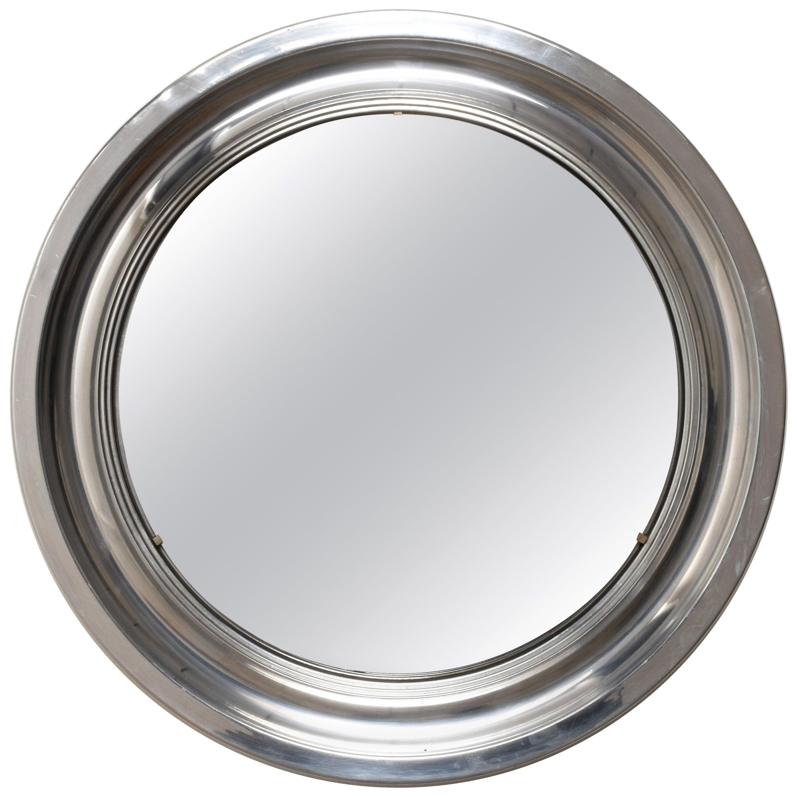 Sergio Mazza Midcentury Aluminum Italian Round Mirror in Artemide Style, 1960s