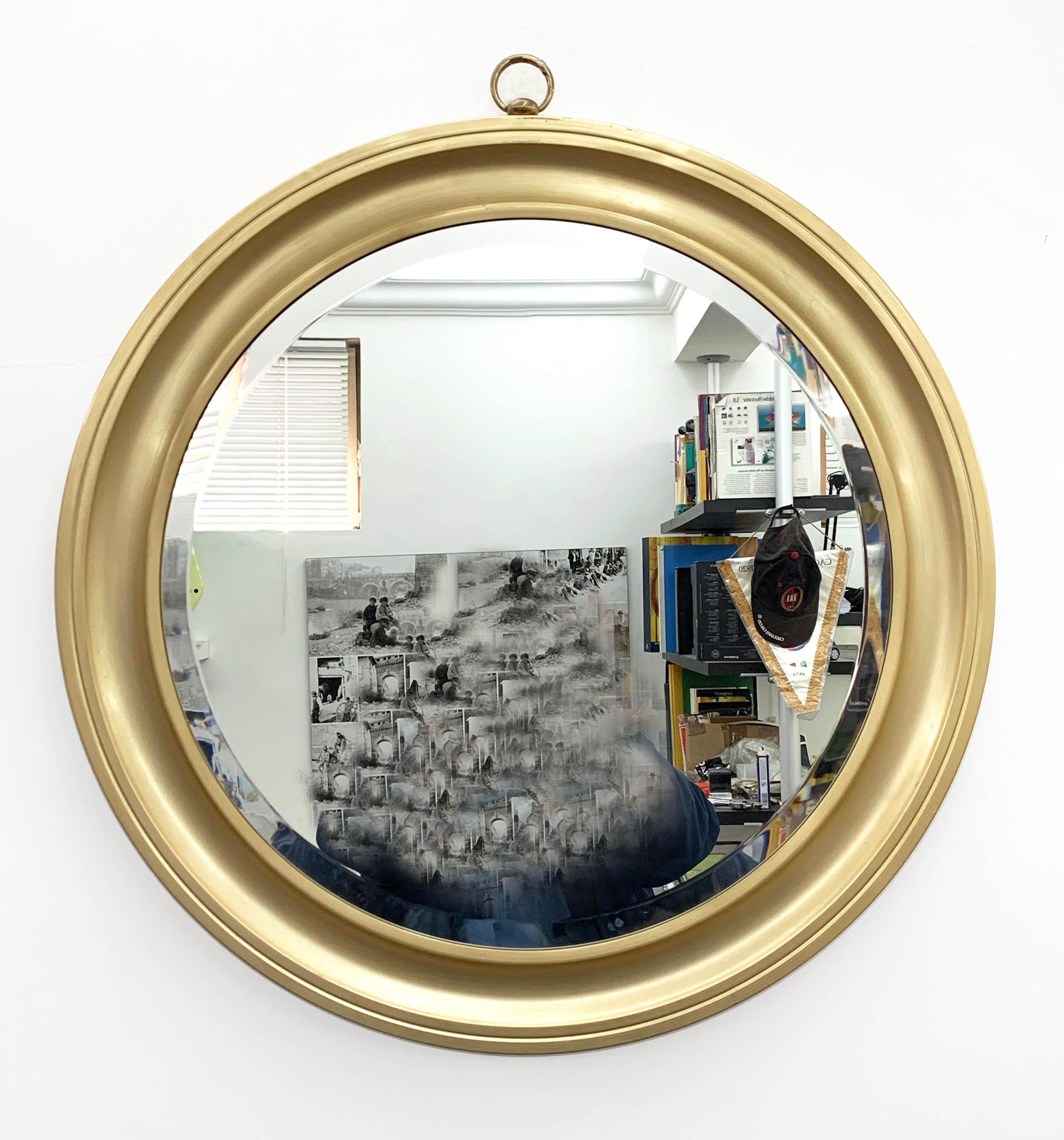 Mid-Century Modern Sergio Mazza Midcentury Golden Aluminum Italian Round Mirror for Artemide, 1960s For Sale