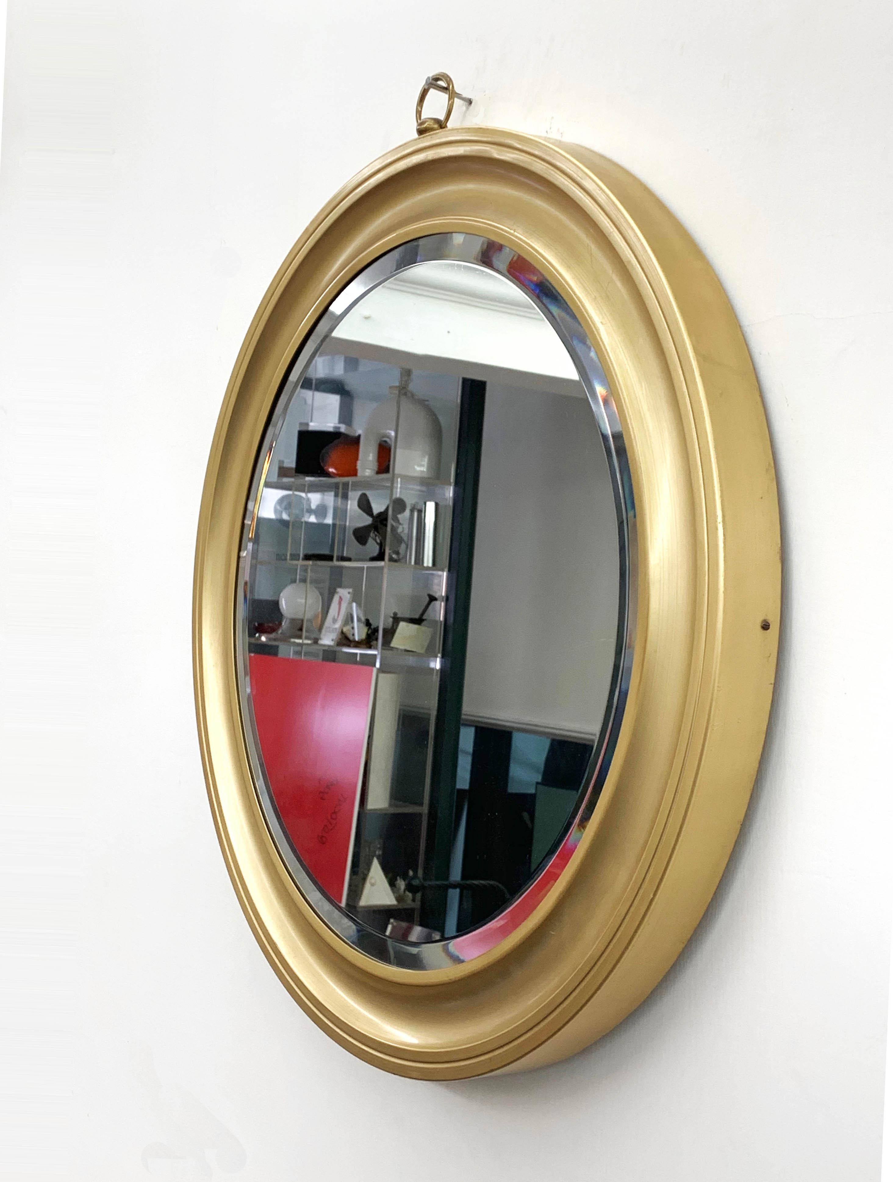 Anodized Sergio Mazza Midcentury Golden Aluminum Italian Round Mirror for Artemide, 1960s For Sale