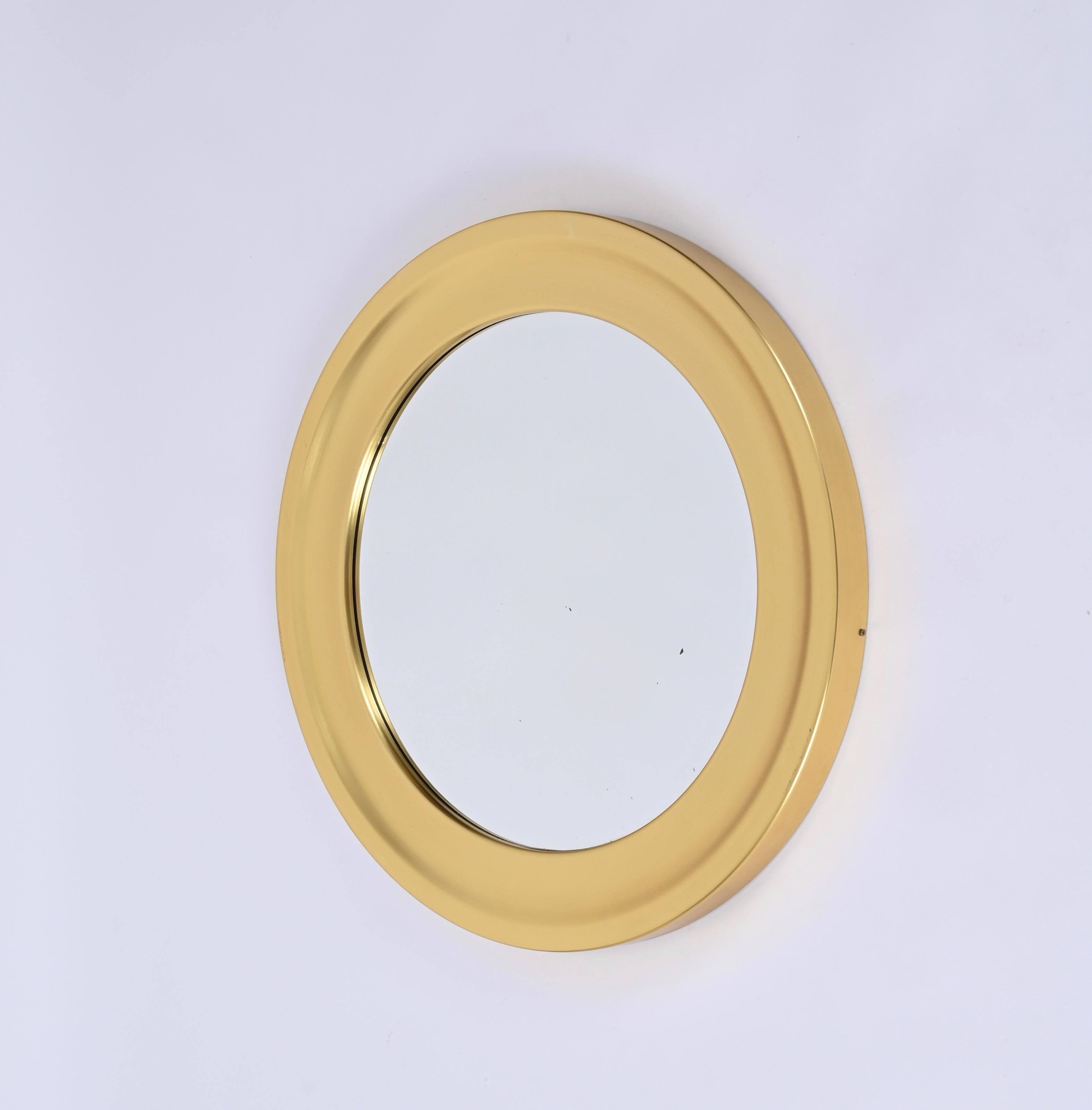 Sergio Mazza Midcentury Golden Aluminum Round Mirror for Artemide, Italy 1960s For Sale 3