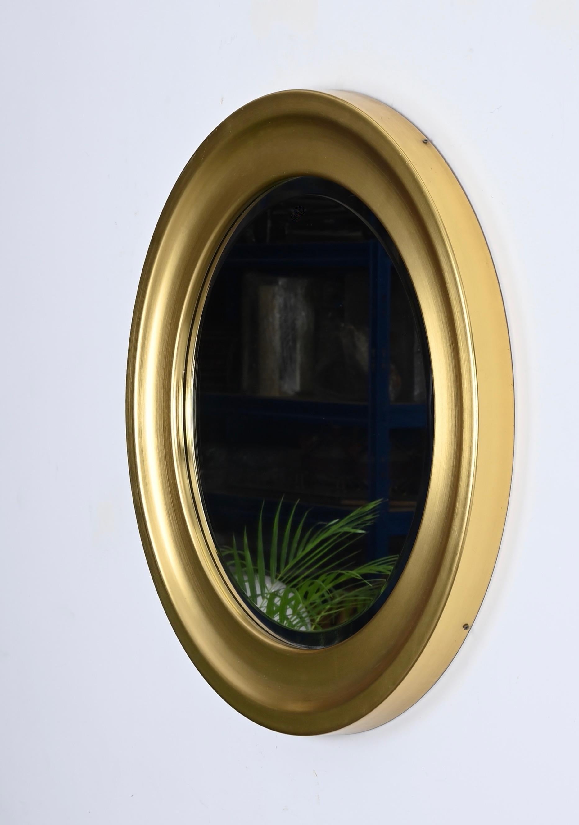 Sergio Mazza Midcentury Golden Aluminum Round Mirror for Artemide, Italy 1960s For Sale 4