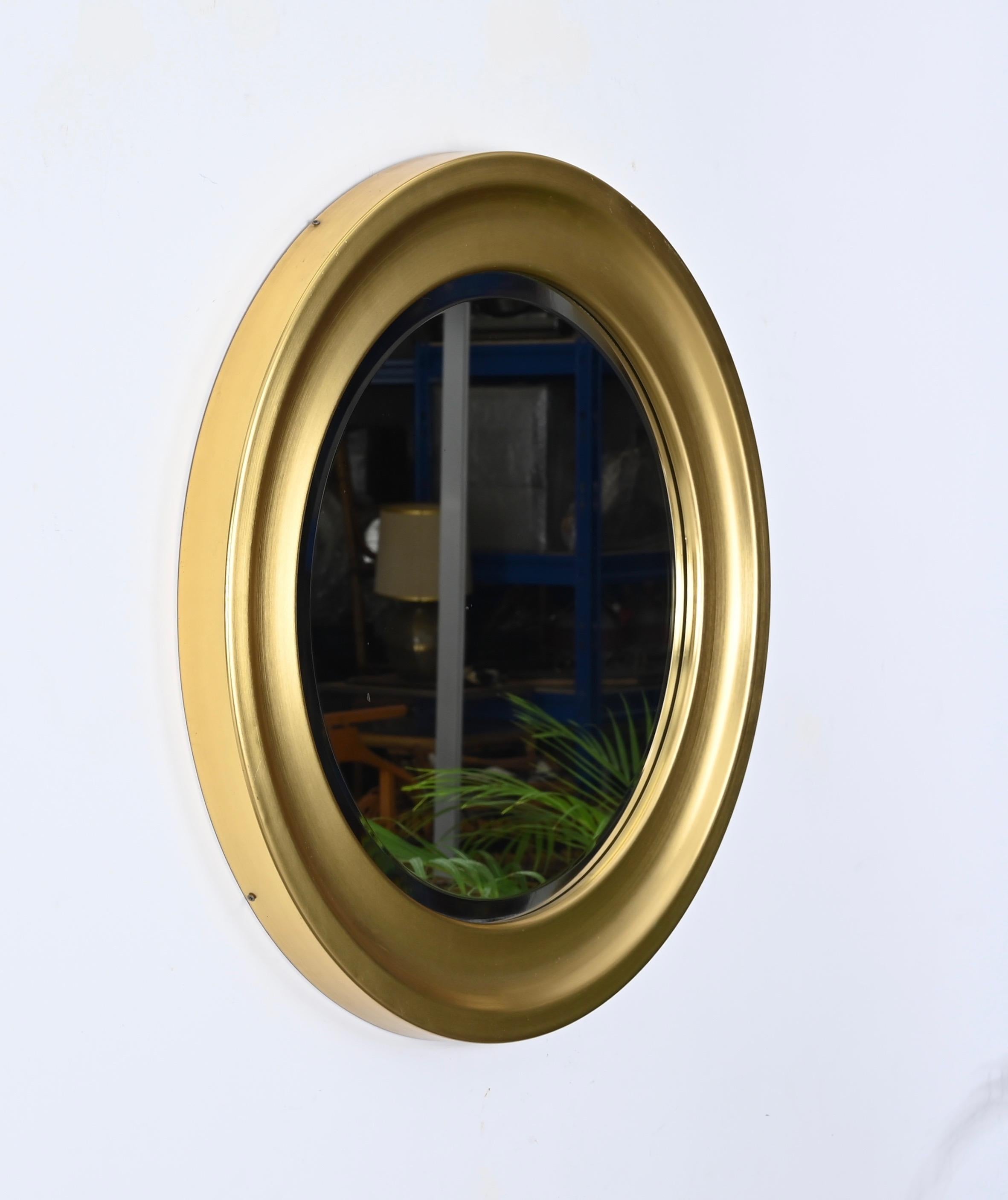 Mid-Century Modern Sergio Mazza Midcentury Golden Aluminum Round Mirror for Artemide, Italy 1960s For Sale