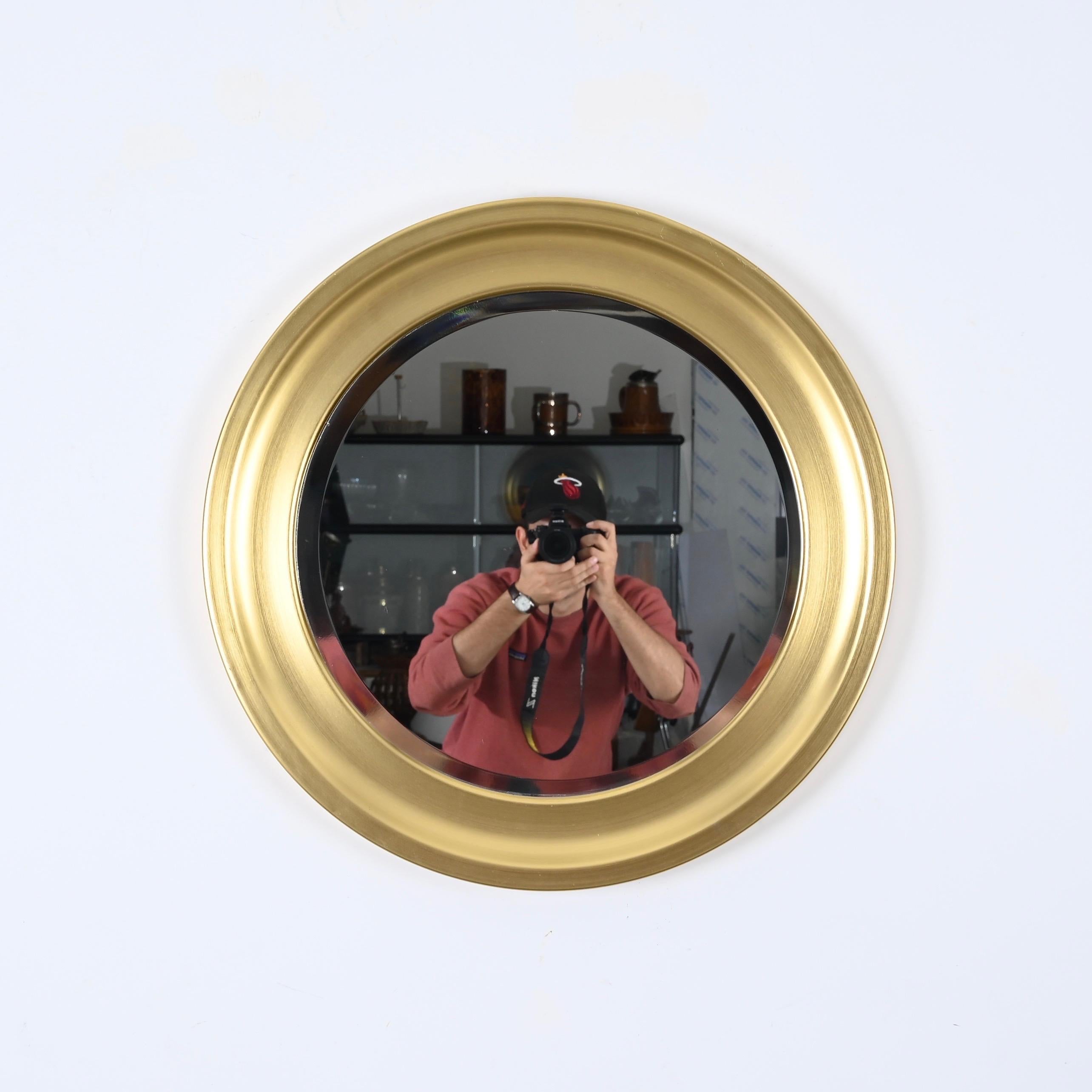 Italian Sergio Mazza Midcentury Golden Aluminum Round Mirror for Artemide, Italy 1960s For Sale