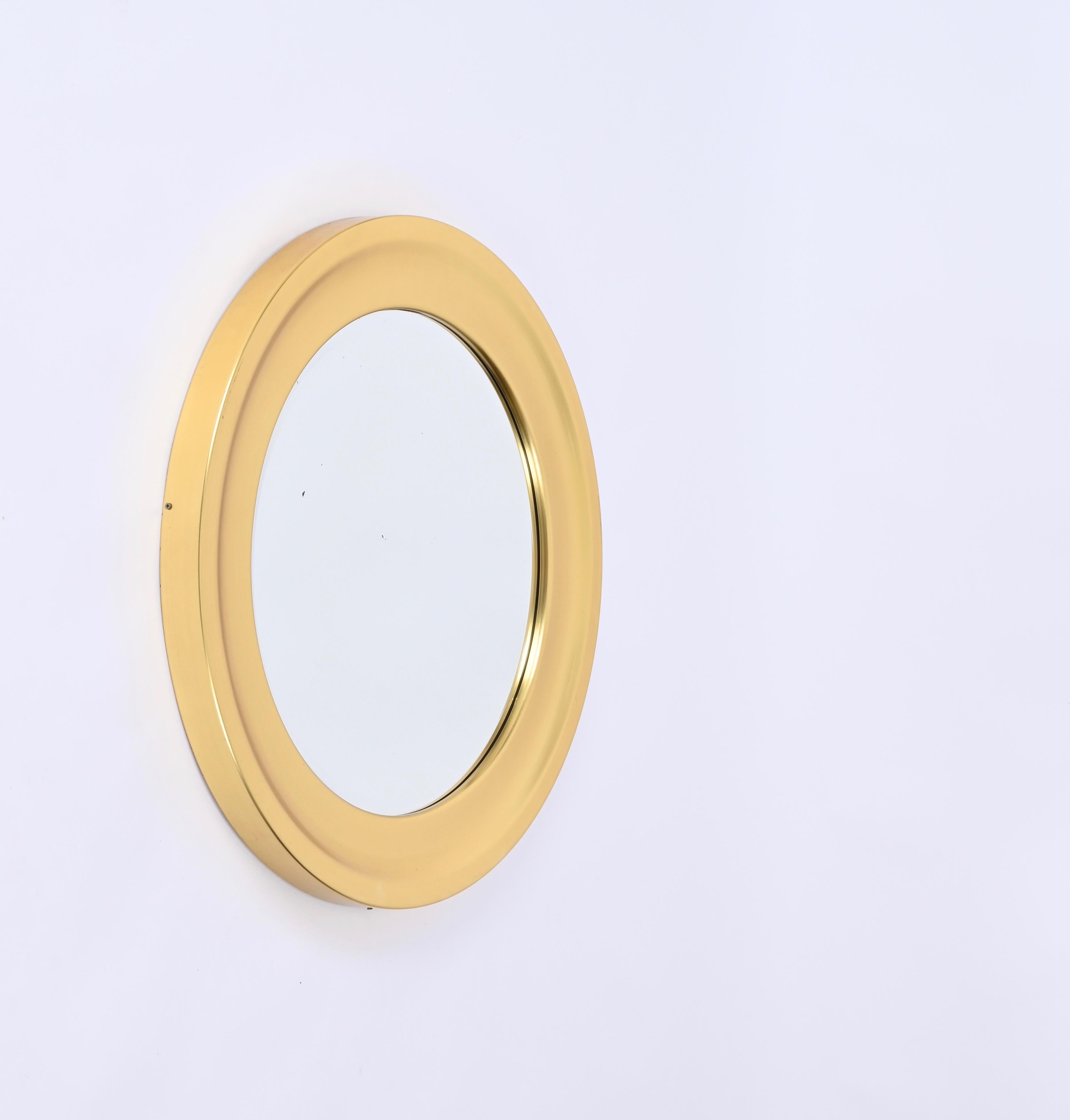 Anodized Sergio Mazza Midcentury Golden Aluminum Round Mirror for Artemide, Italy 1960s For Sale