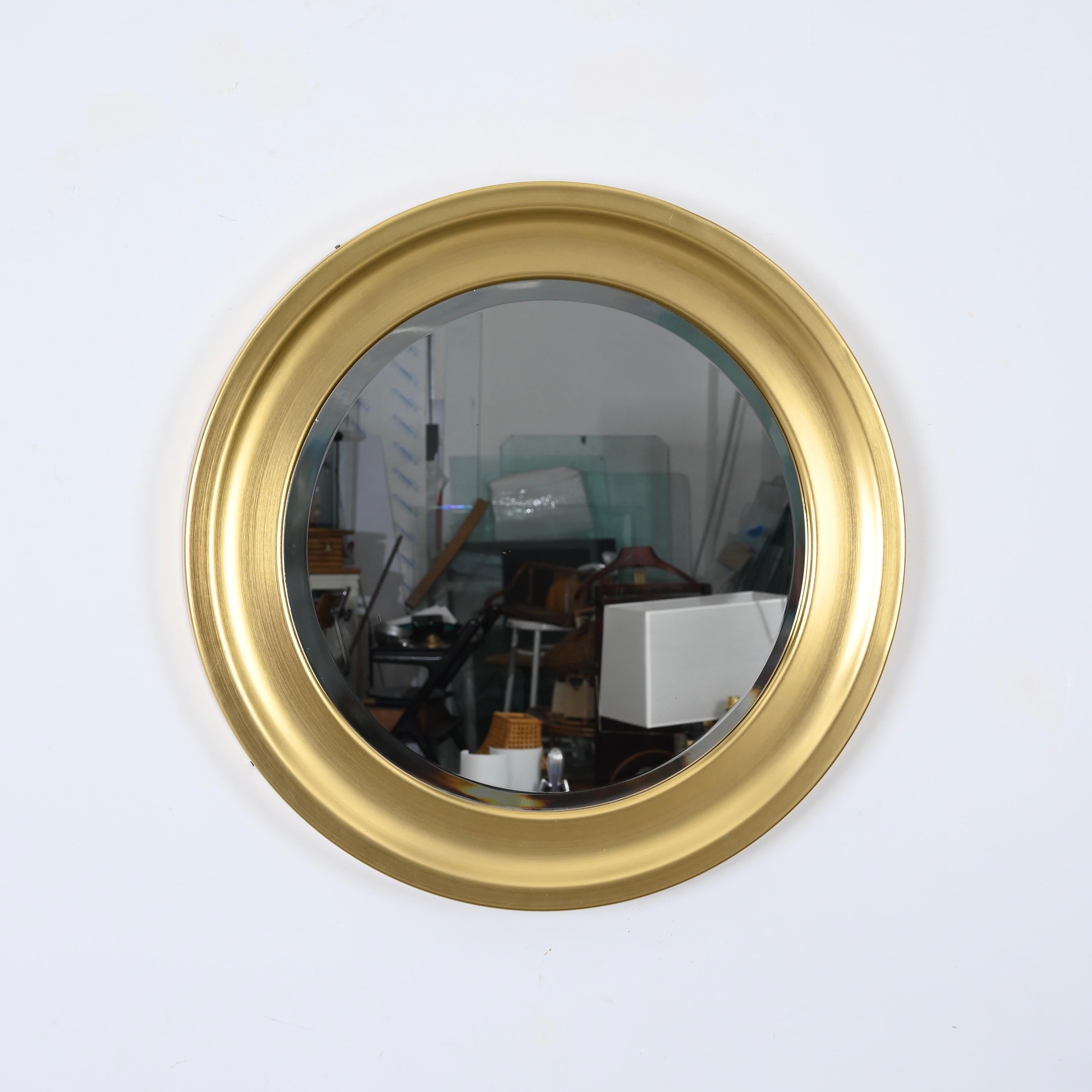 Mid-20th Century Sergio Mazza Midcentury Golden Aluminum Round Mirror for Artemide, Italy 1960s For Sale