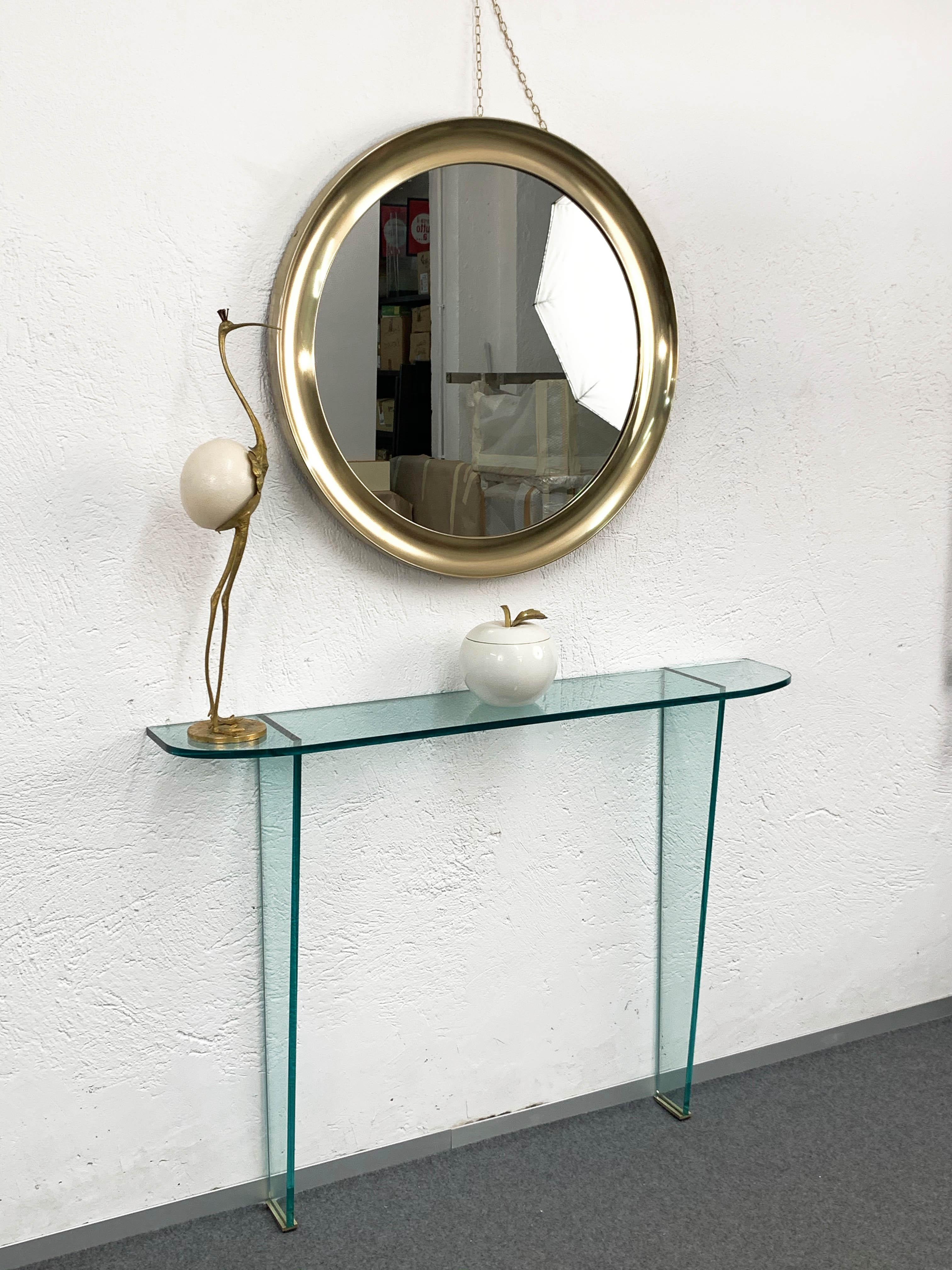 Sergio Mazza Specchio rotondo in ottone italiano di metà secolo 
