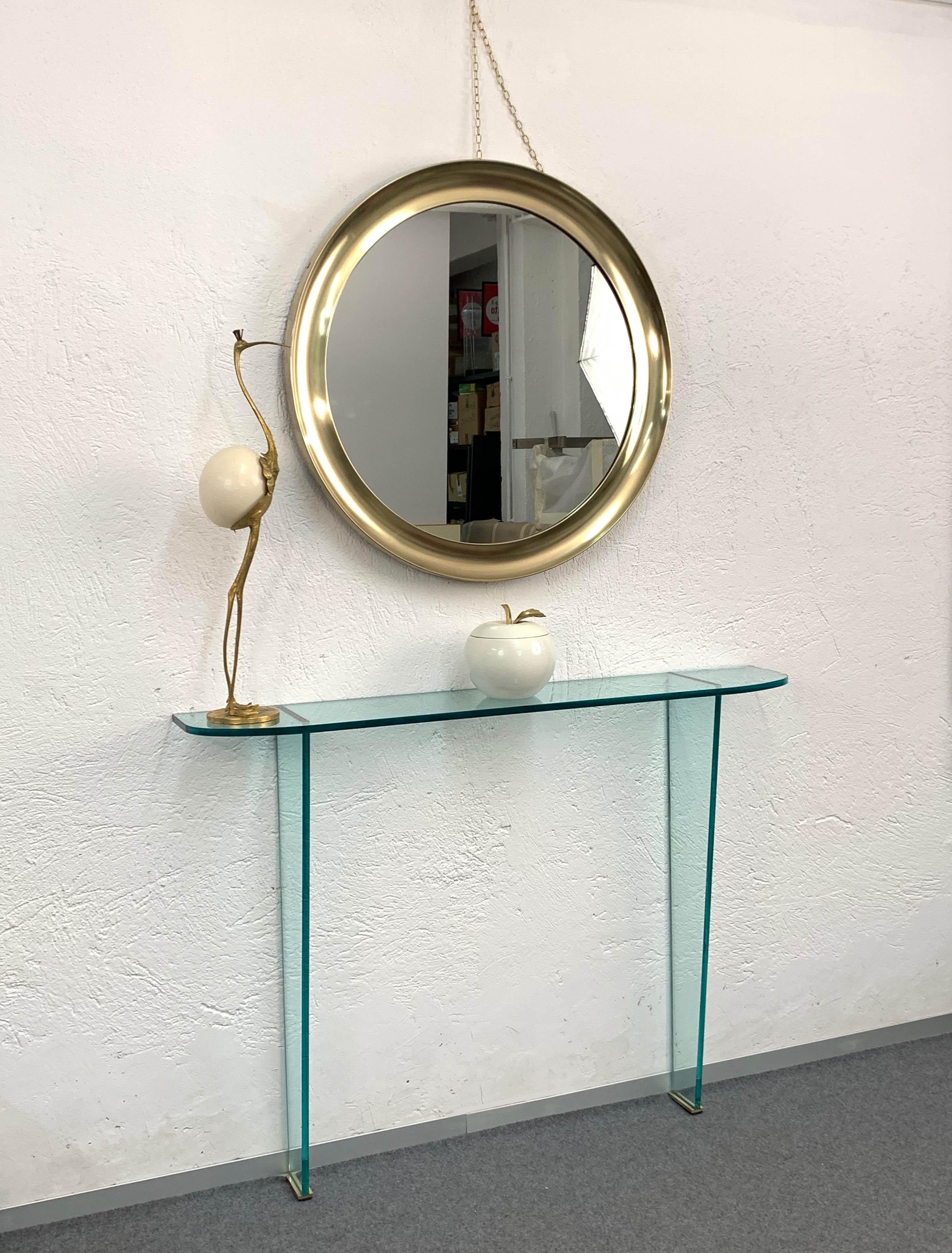 Sergio Mazza Specchio rotondo in ottone italiano di metà secolo 