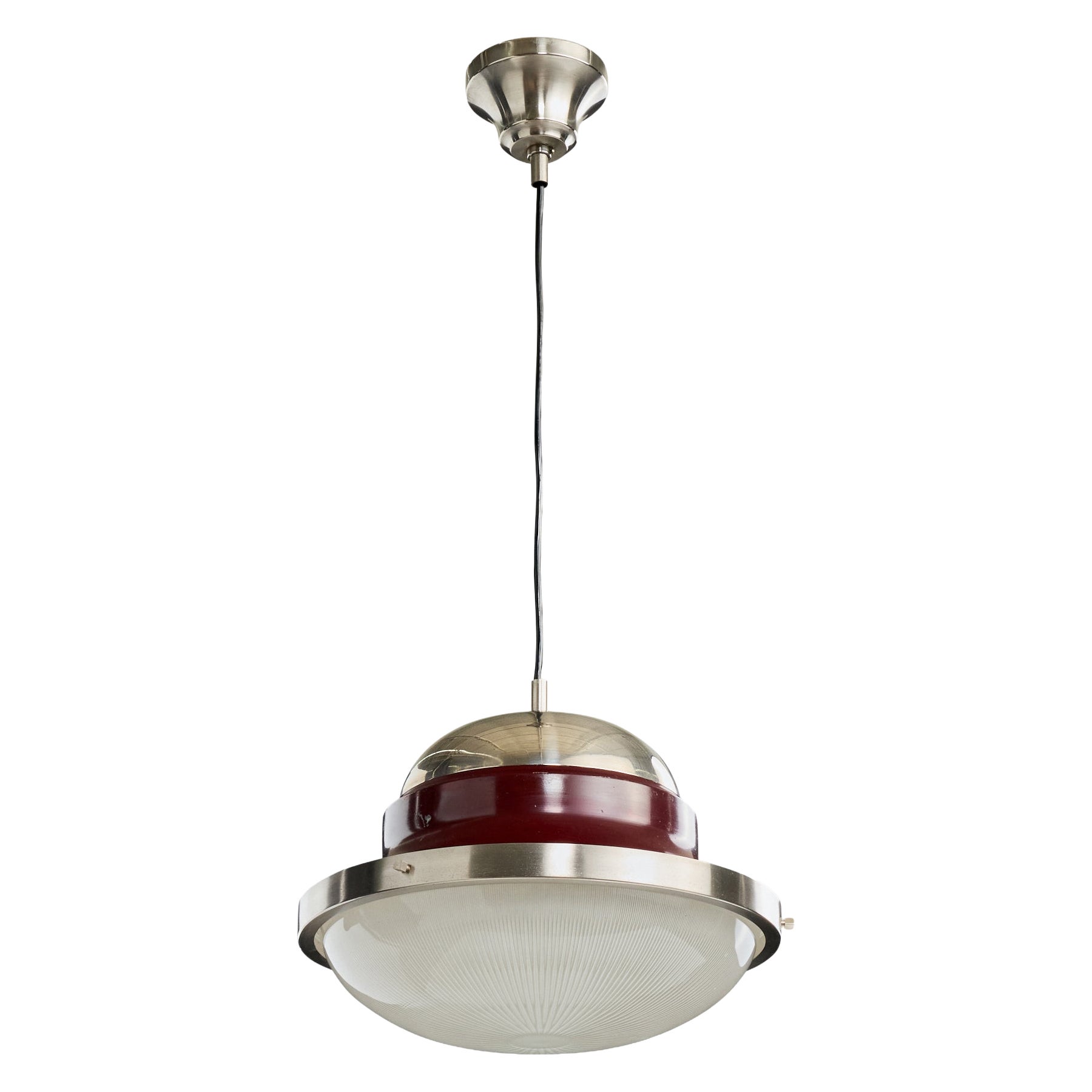 Sergio Mazza, Pendant Light, Metal, Glass, Italy, 1960s en vente