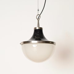 Sergio Mazza "Pi" Opaline Glass and Nickel Pendant for Artemide, Italy, 1960s