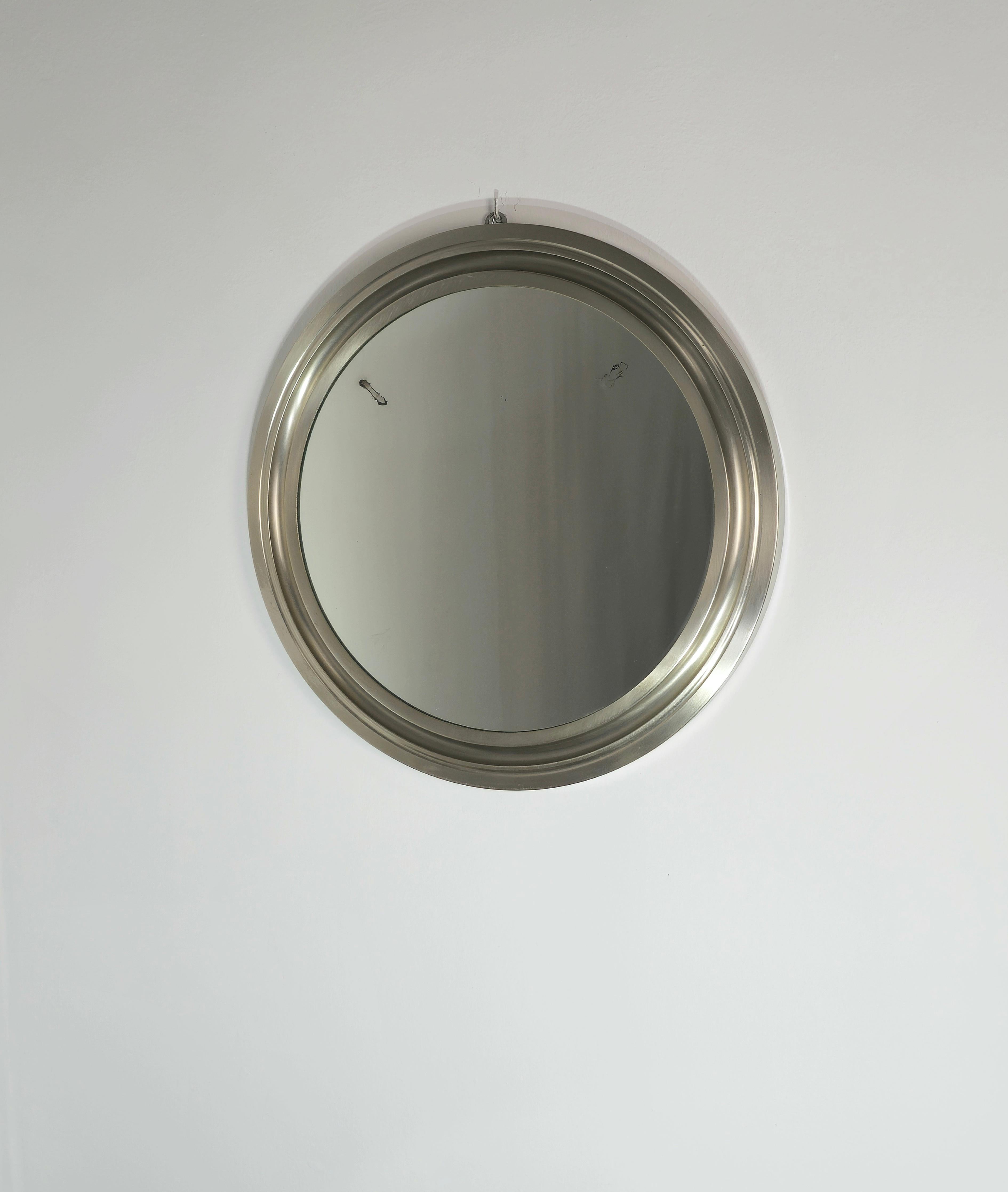 Galvanized Sergio Mazza Round Aluminum Mid-Century Wall Mirror for Artemide Italy 1960s