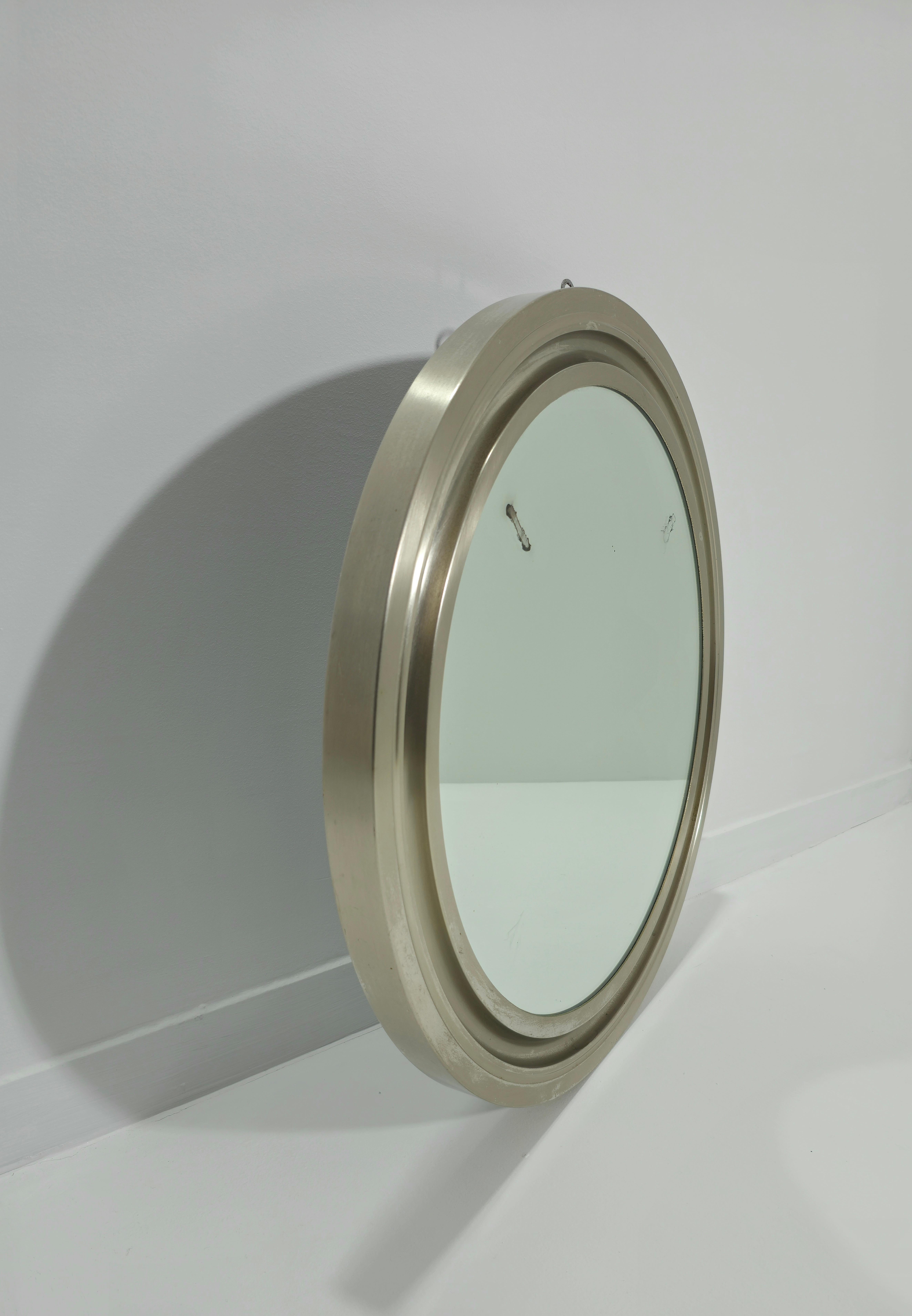 Sergio Mazza Round Aluminum Mid-Century Wall Mirror for Artemide Italy 1960s 1