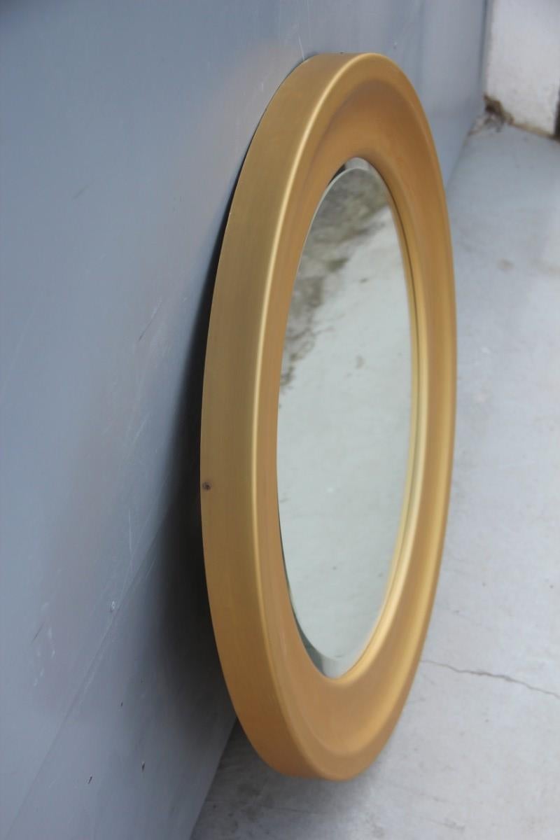 Mid-Century Modern Sergio Mazza Round Mirror Golden Aluminum Italian Design 1960s Satin For Sale