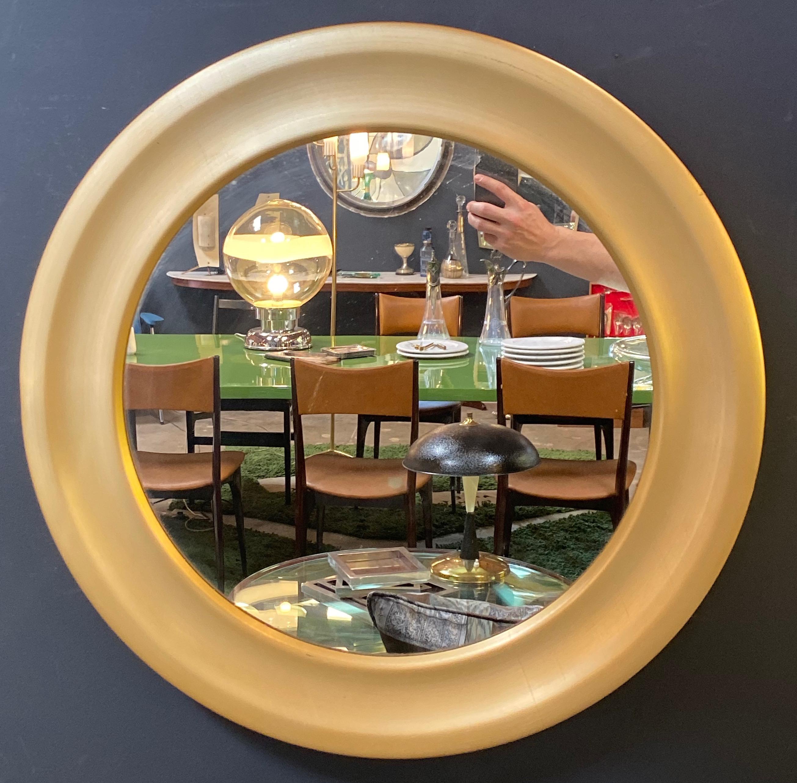 Mid-Century Modern Sergio Mazza Round Mirrors Golden Aluminum Italian Design 1960s Satin For Sale