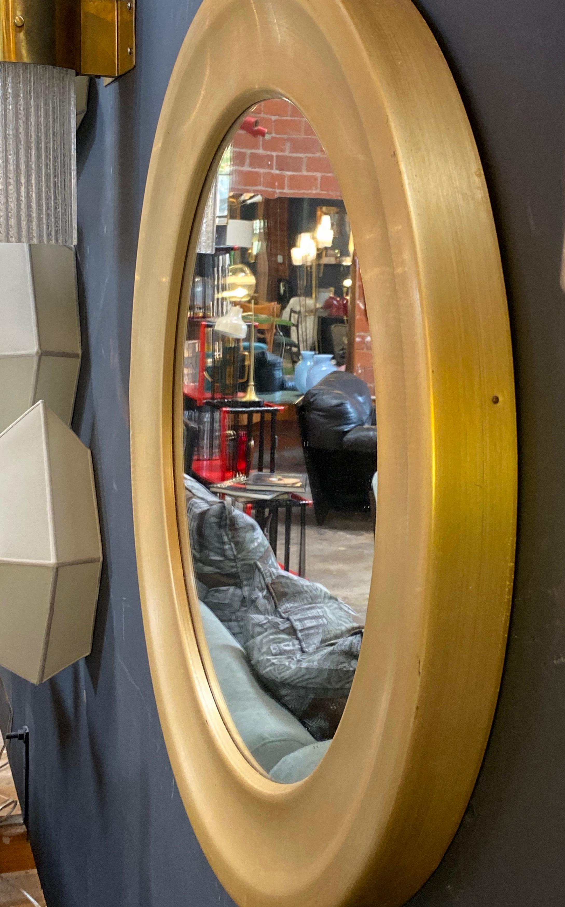 Patinated Sergio Mazza Round Mirrors Golden Aluminum Italian Design 1960s Satin For Sale