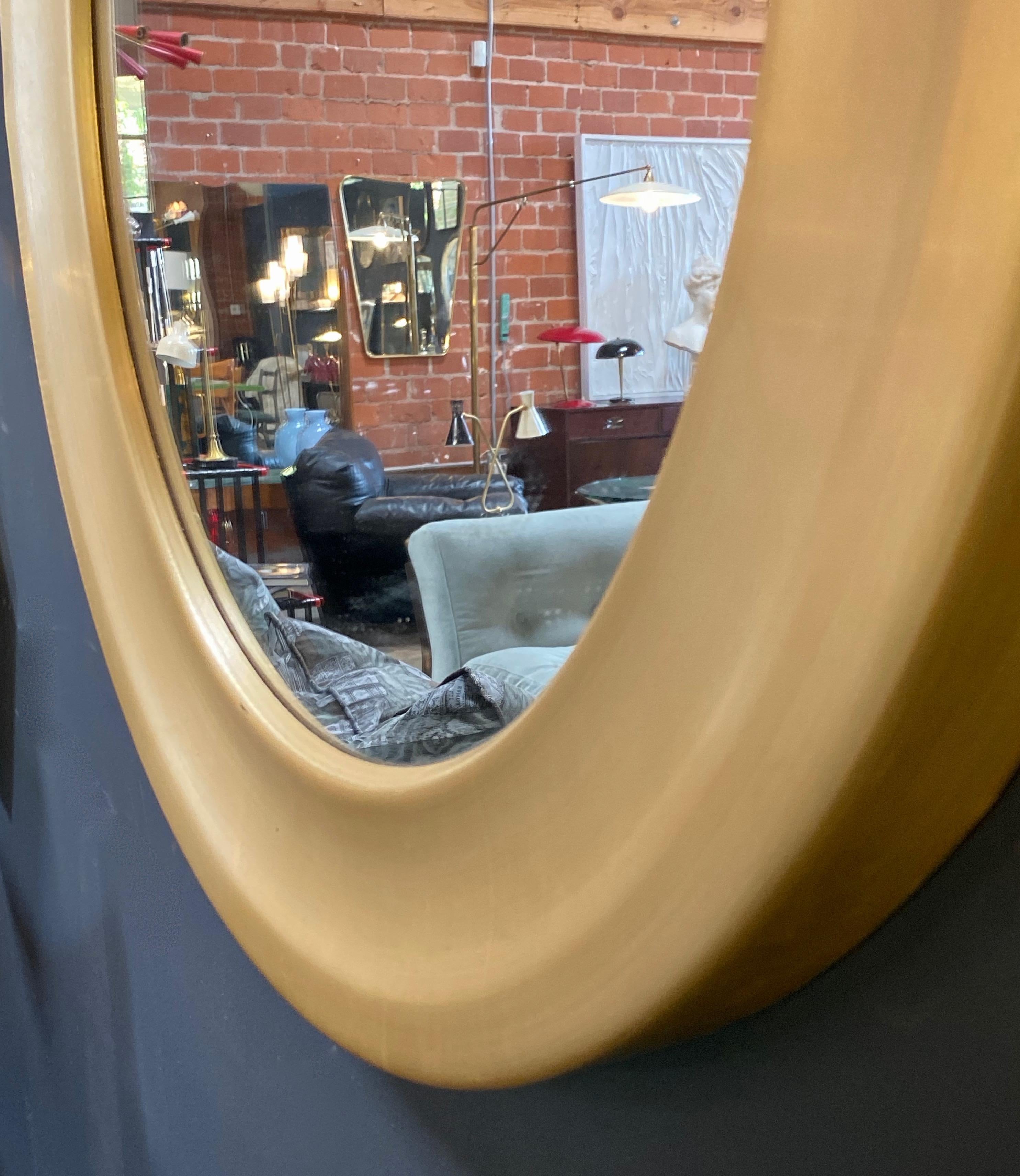 Sergio Mazza Round Mirrors Golden Aluminum Italian Design 1960s Satin In Good Condition For Sale In Los Angeles, CA
