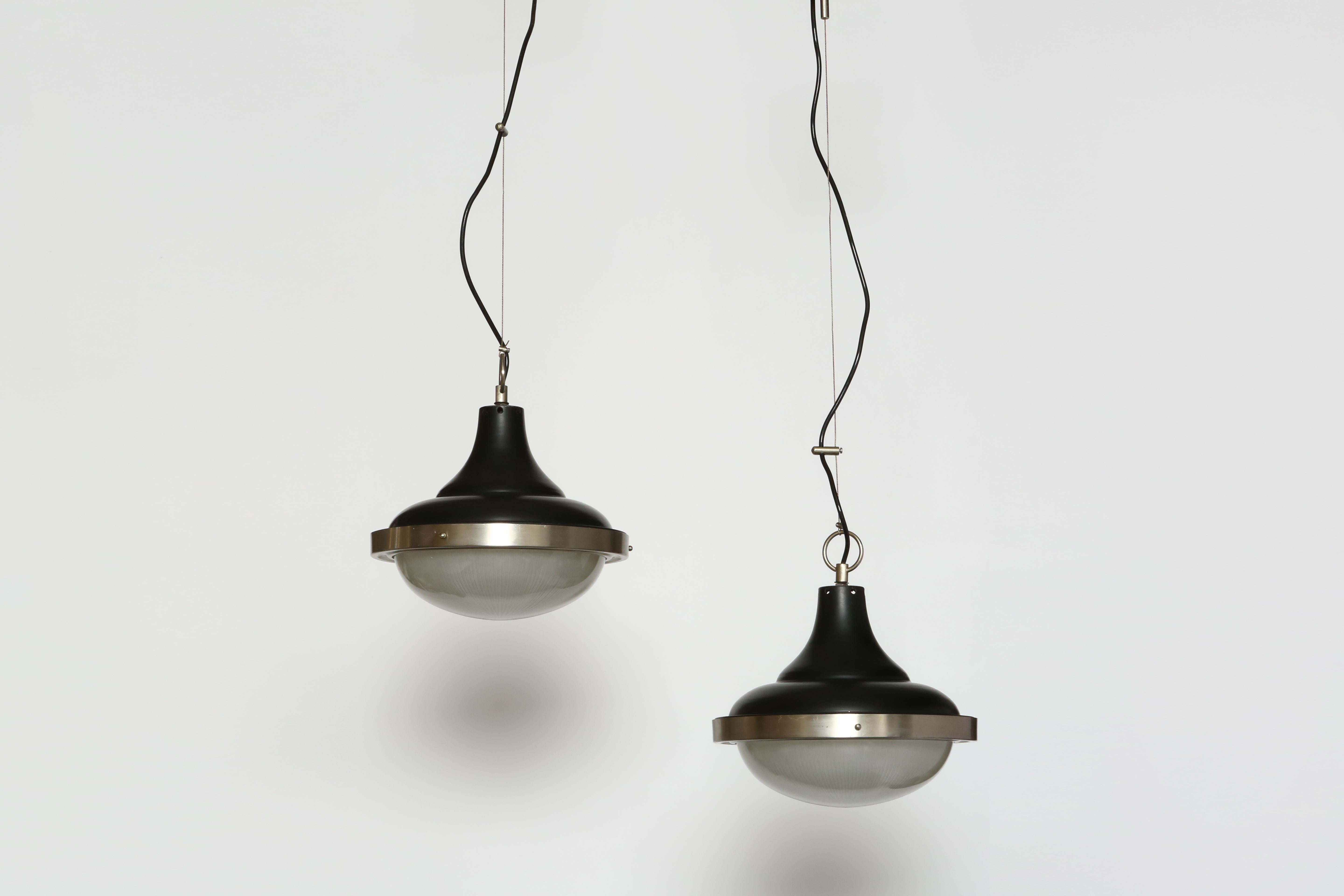 Enameled Sergio Mazza Style Ceiling Pendants, a Pair For Sale