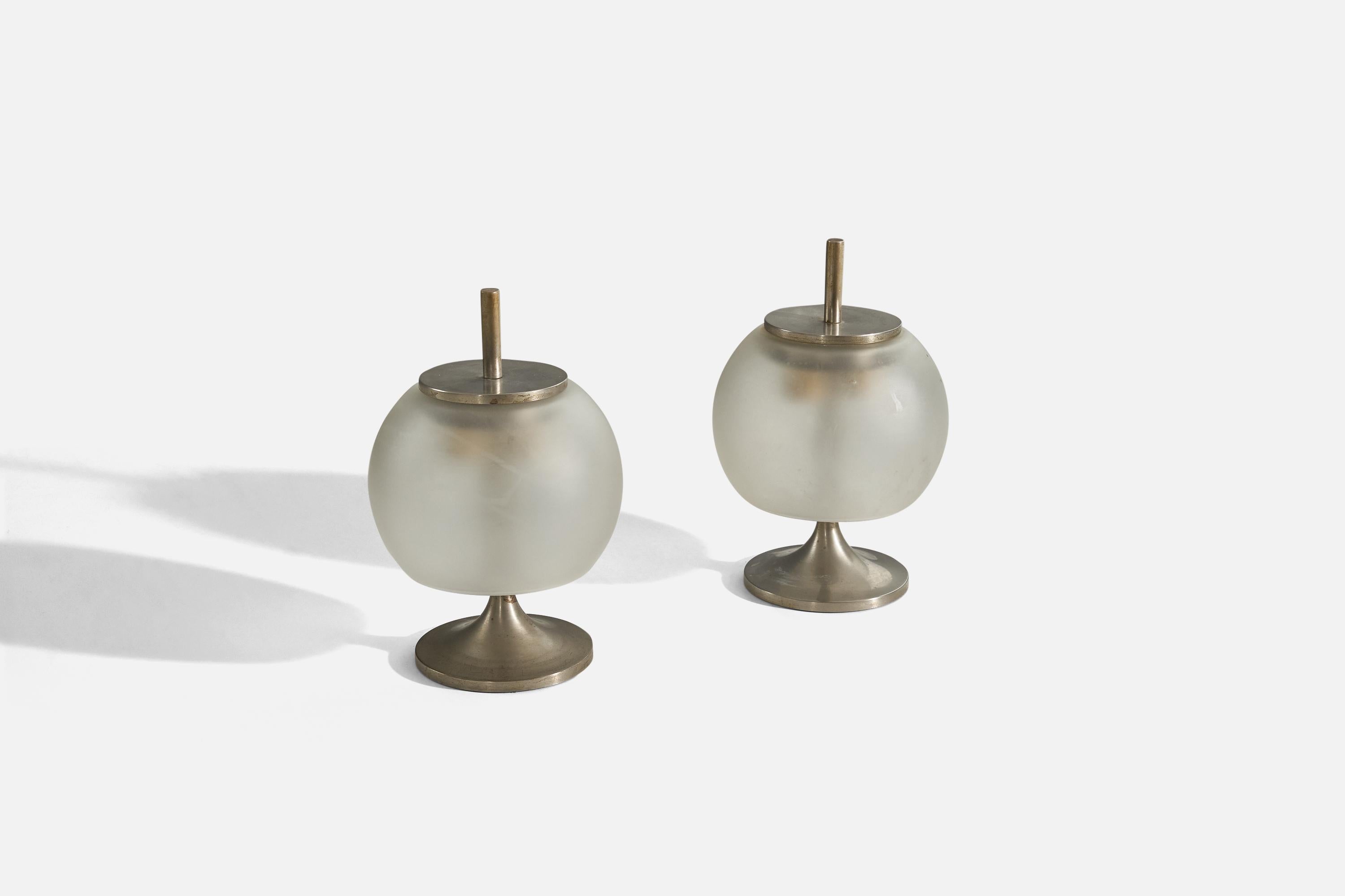 Mid-Century Modern Sergio Mazza, Table Lamps, Steel, Glass, Artemide, Italy, 1950s