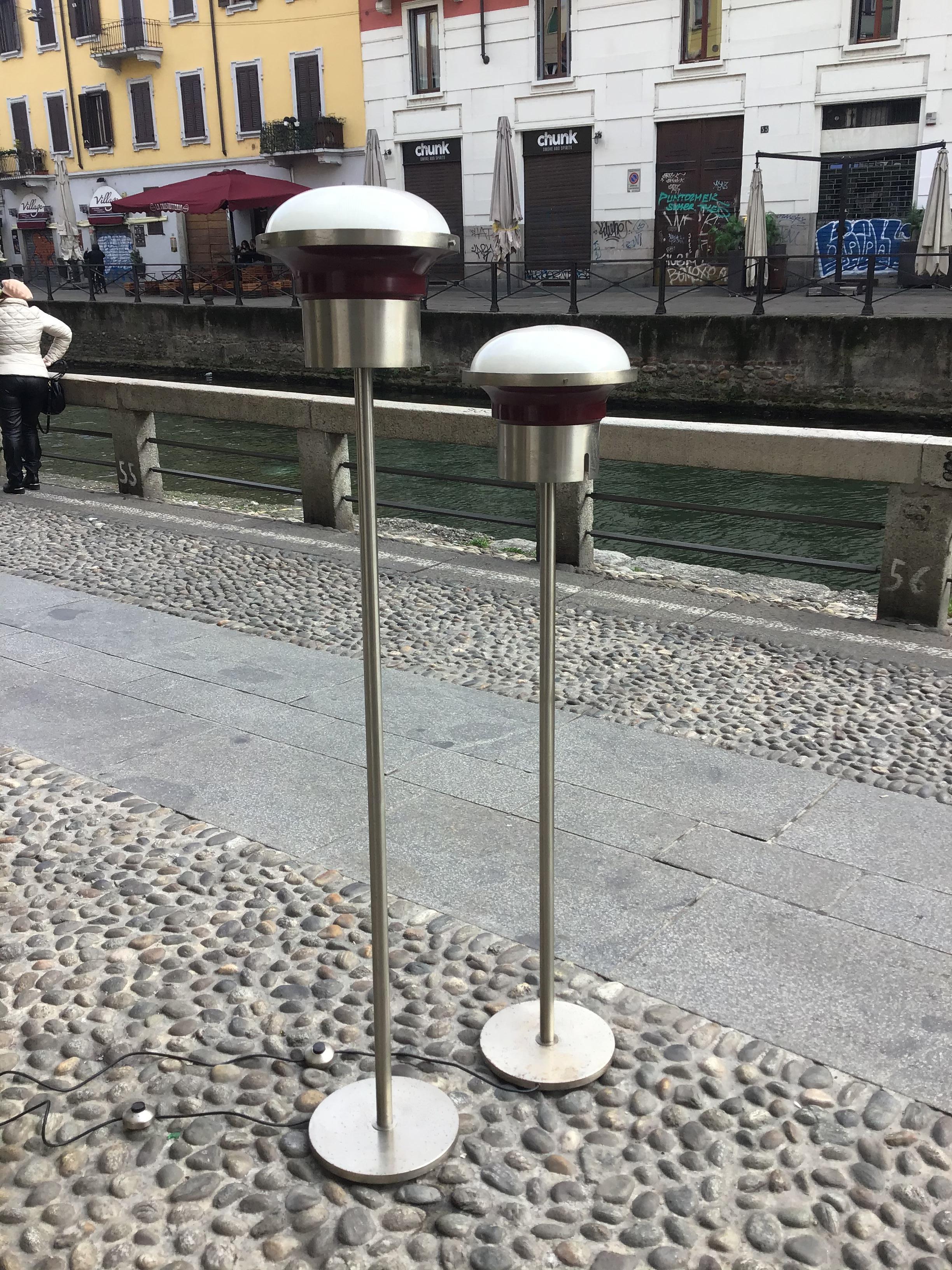 Sergio Mazza ‘Tau’ Couple Floor Lamp Metal Crome Glass, 1960, Italy  In Good Condition For Sale In Milano, IT