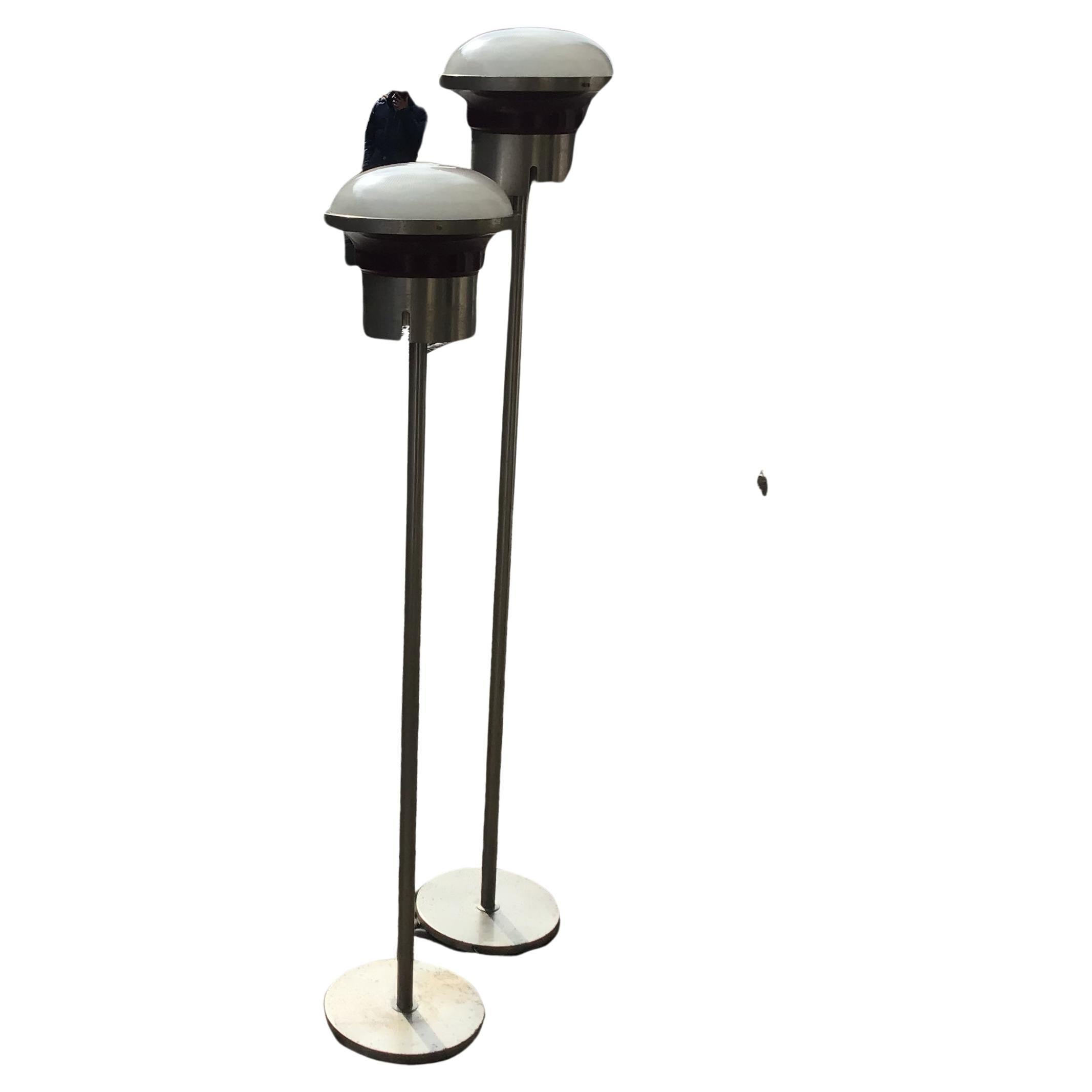 Sergio Mazza 'Tau  COUPLE  FLOOR LAMP - Verre crème métallique 1960 ITALIE 