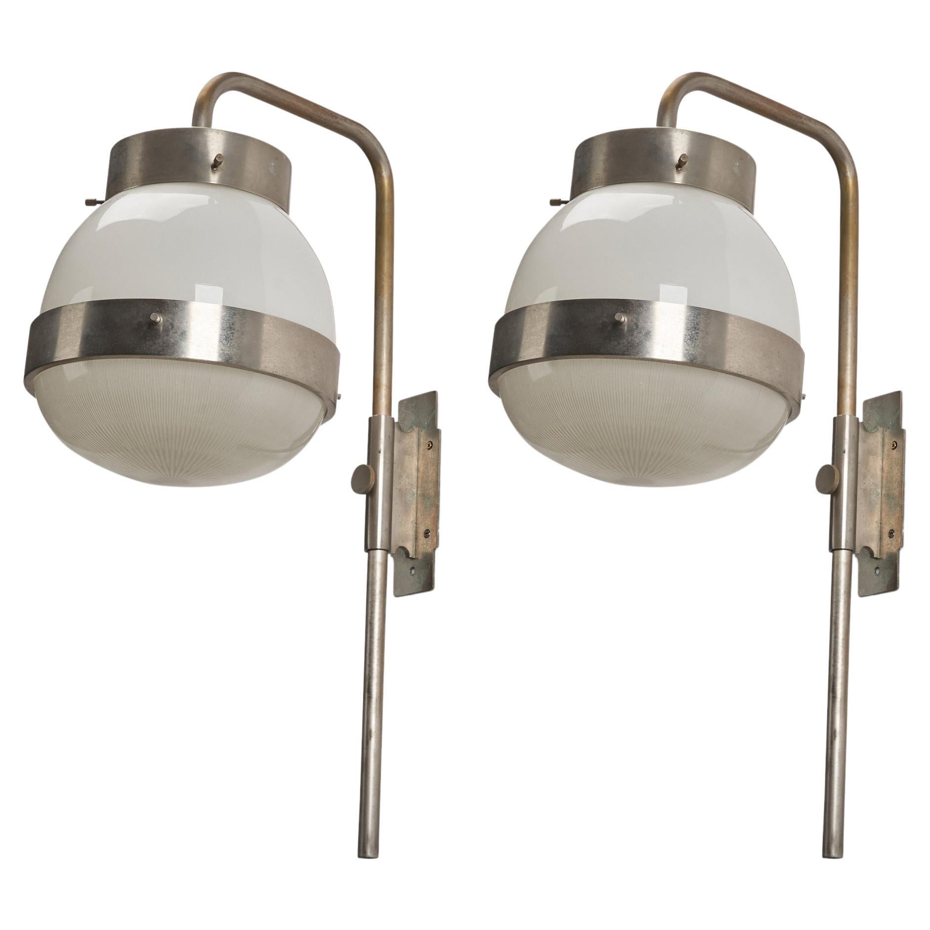 Sergio Mazza, Wall Lights, Steel, Glass, Artemide, Italy, 1960s For Sale