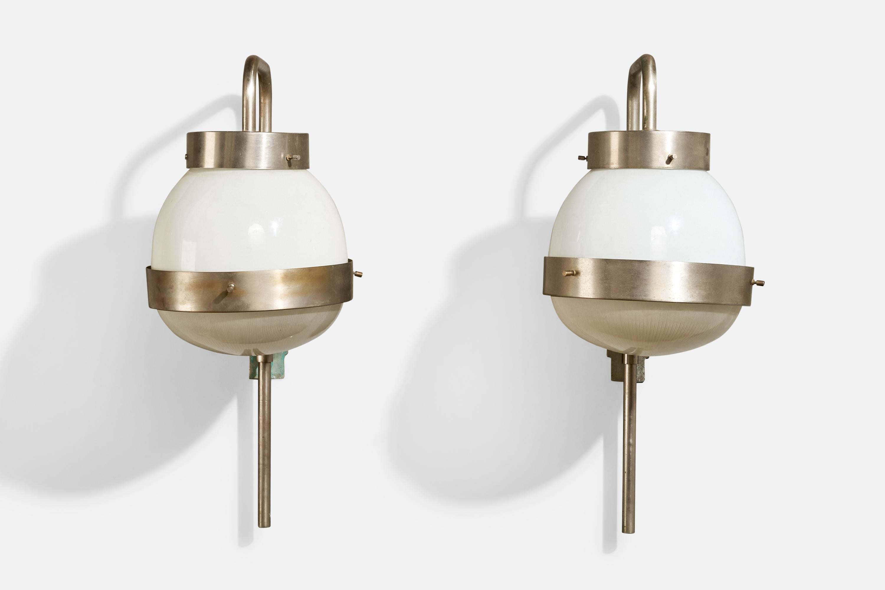 Sergio Mazza, Wall Lights, Stahl, Glas, Italien, 1960er Jahre im Zustand „Relativ gut“ im Angebot in High Point, NC