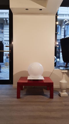 Sergio Mazza White Glass Metal Squared Base Micol Rounded Table Lamp Italy 1960s