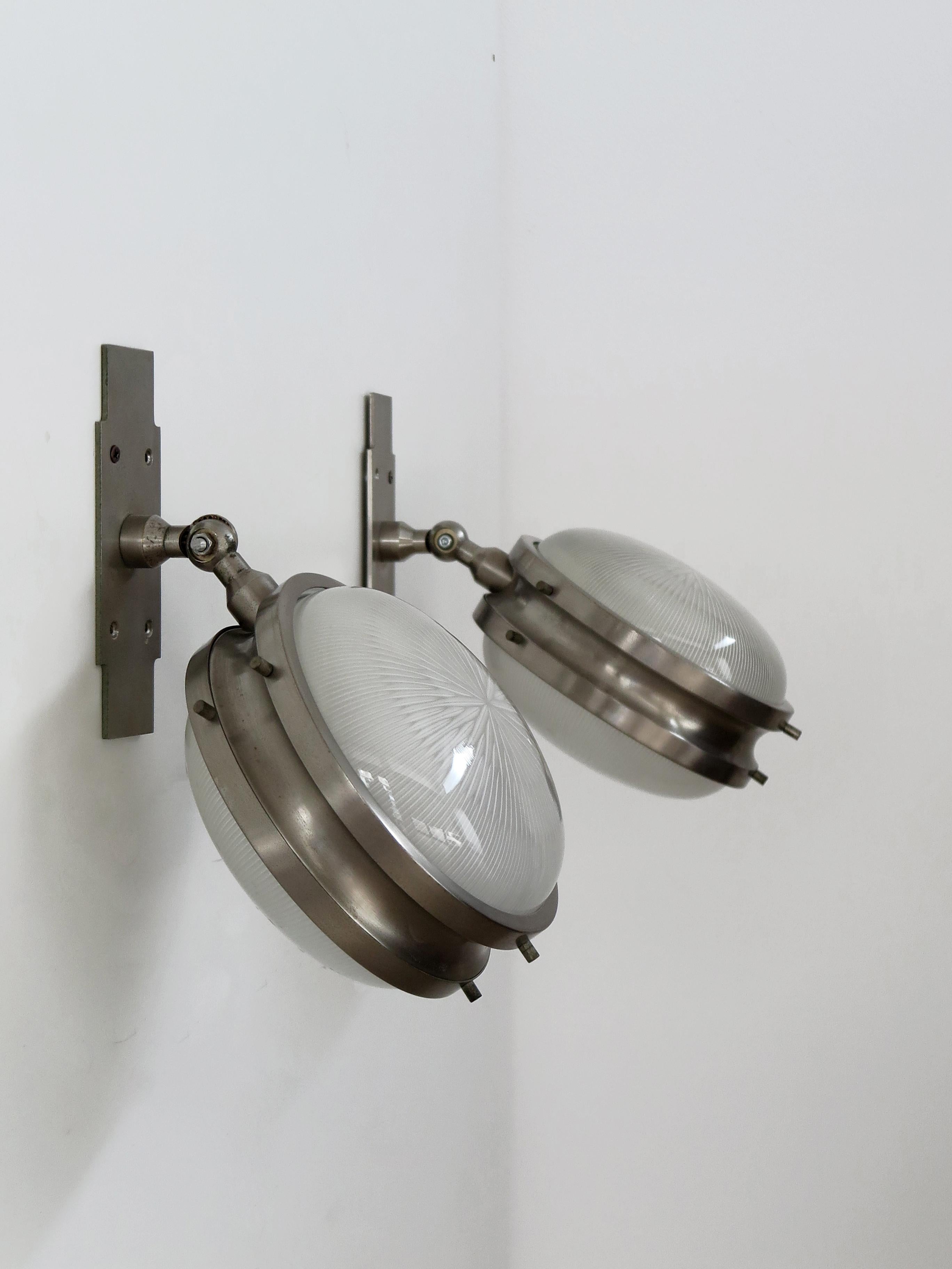 Sergio Mazzza for Artemide Italian Midcentury Metal Glass Sconces 